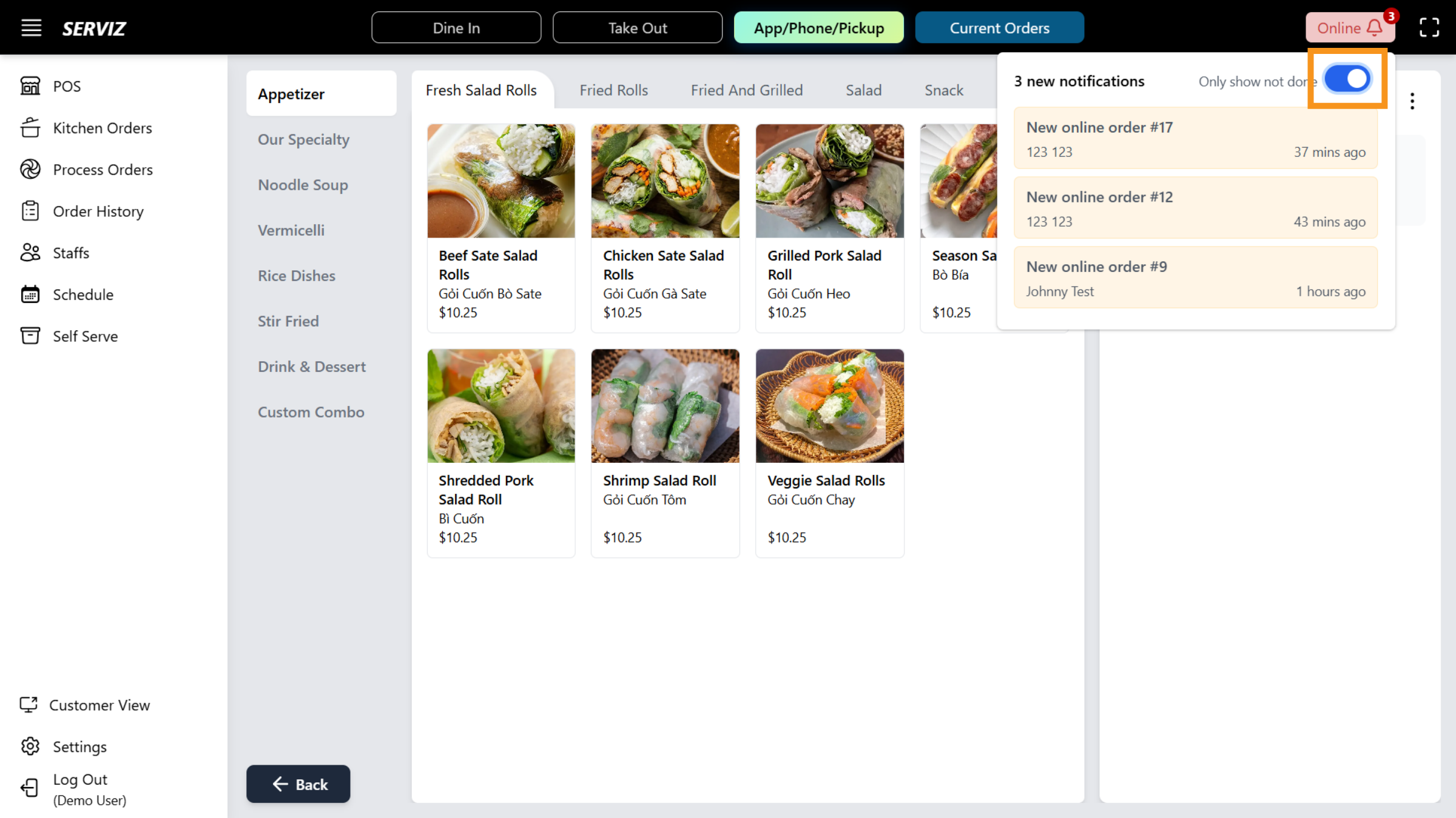 Continue 'Online Order'