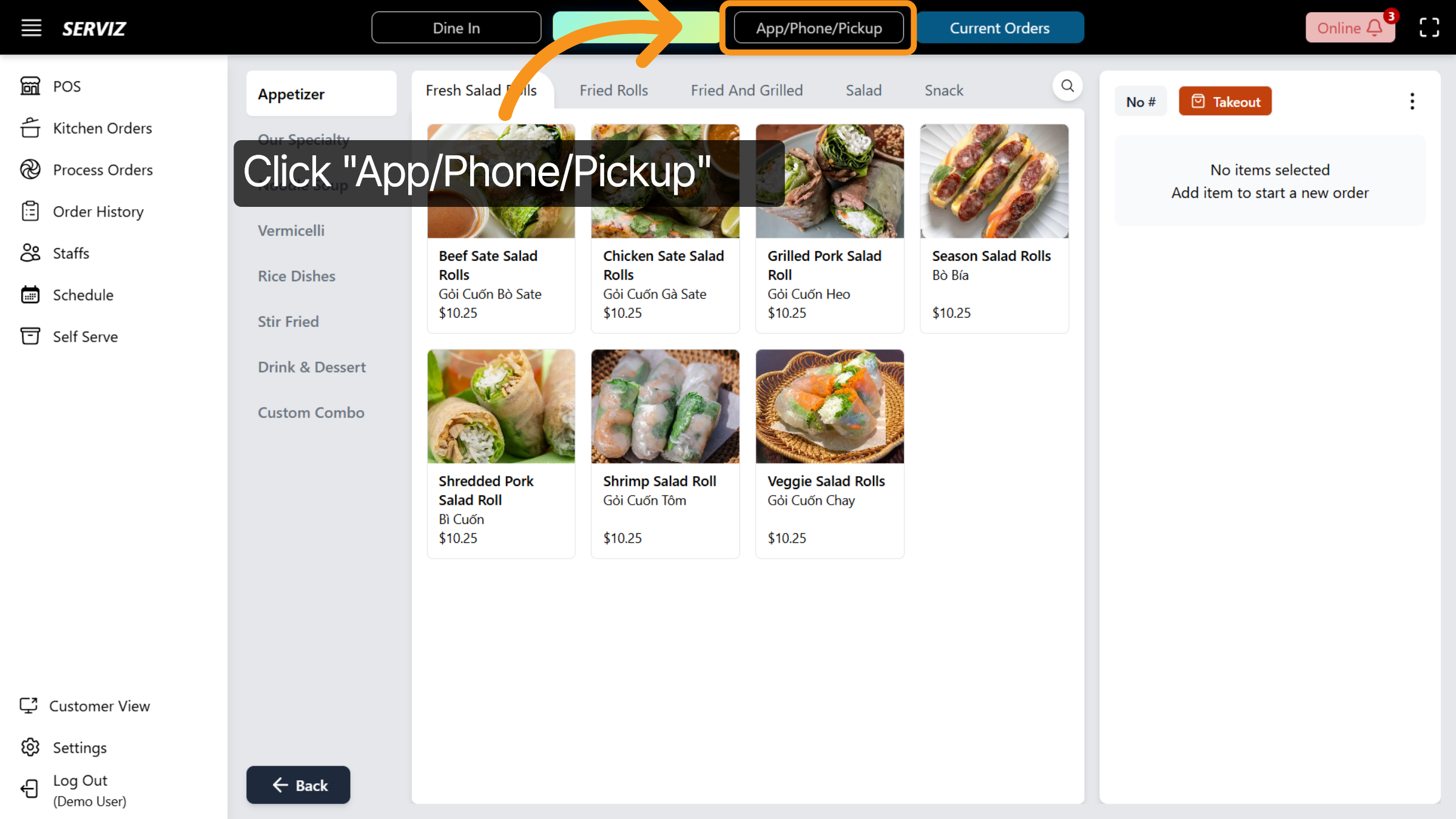 Select App/Phone/Pickup