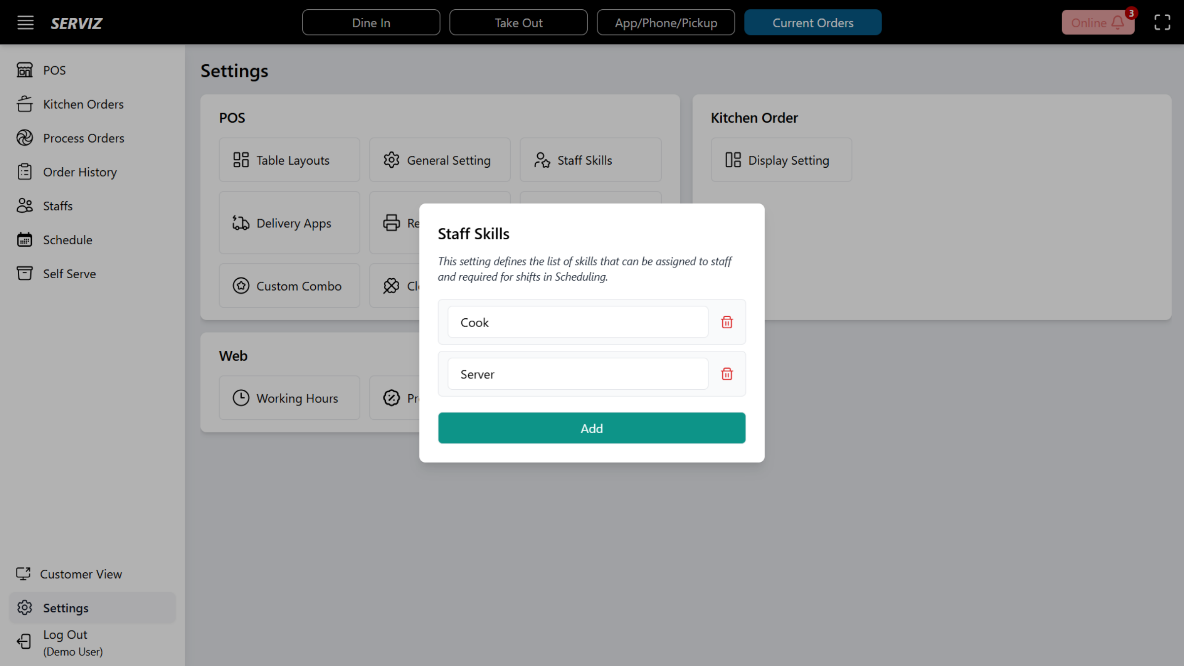 Select Staff Skills Option