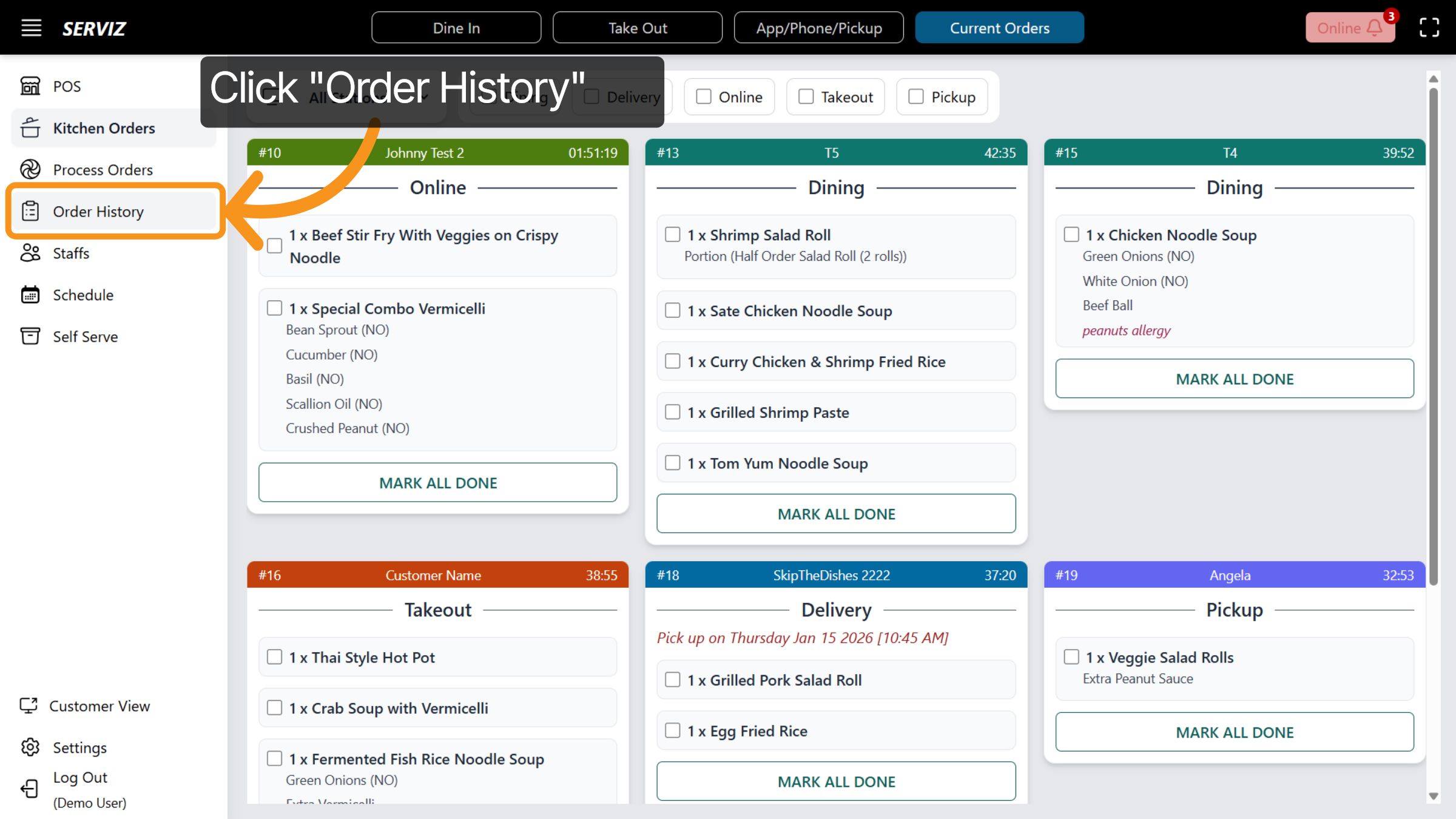 Access 'Order History'