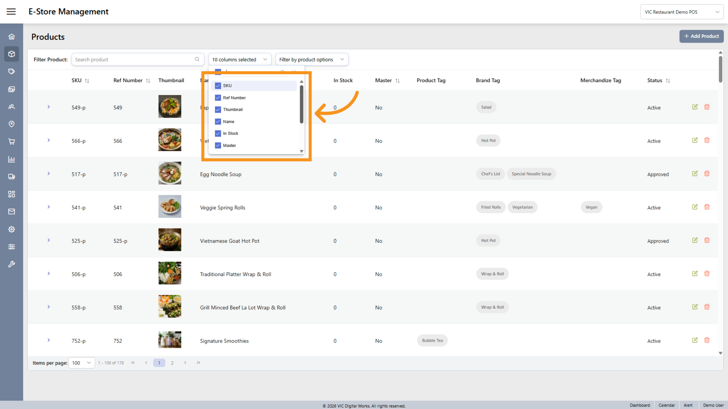 Sort Product Columns