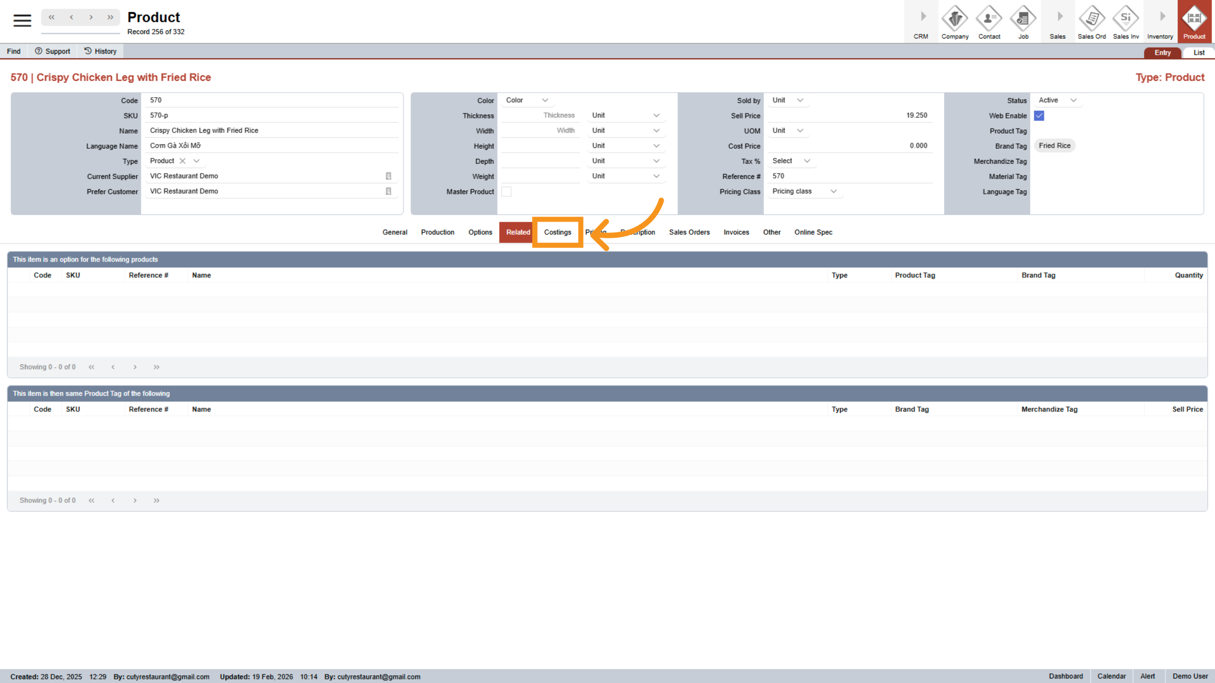 Open Costings Section