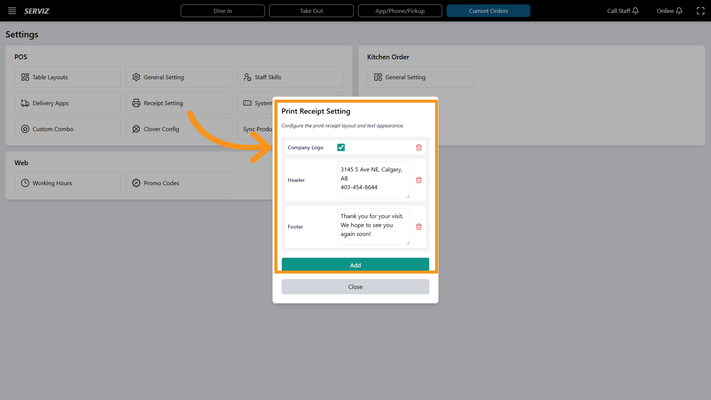 Open Receipt Setting