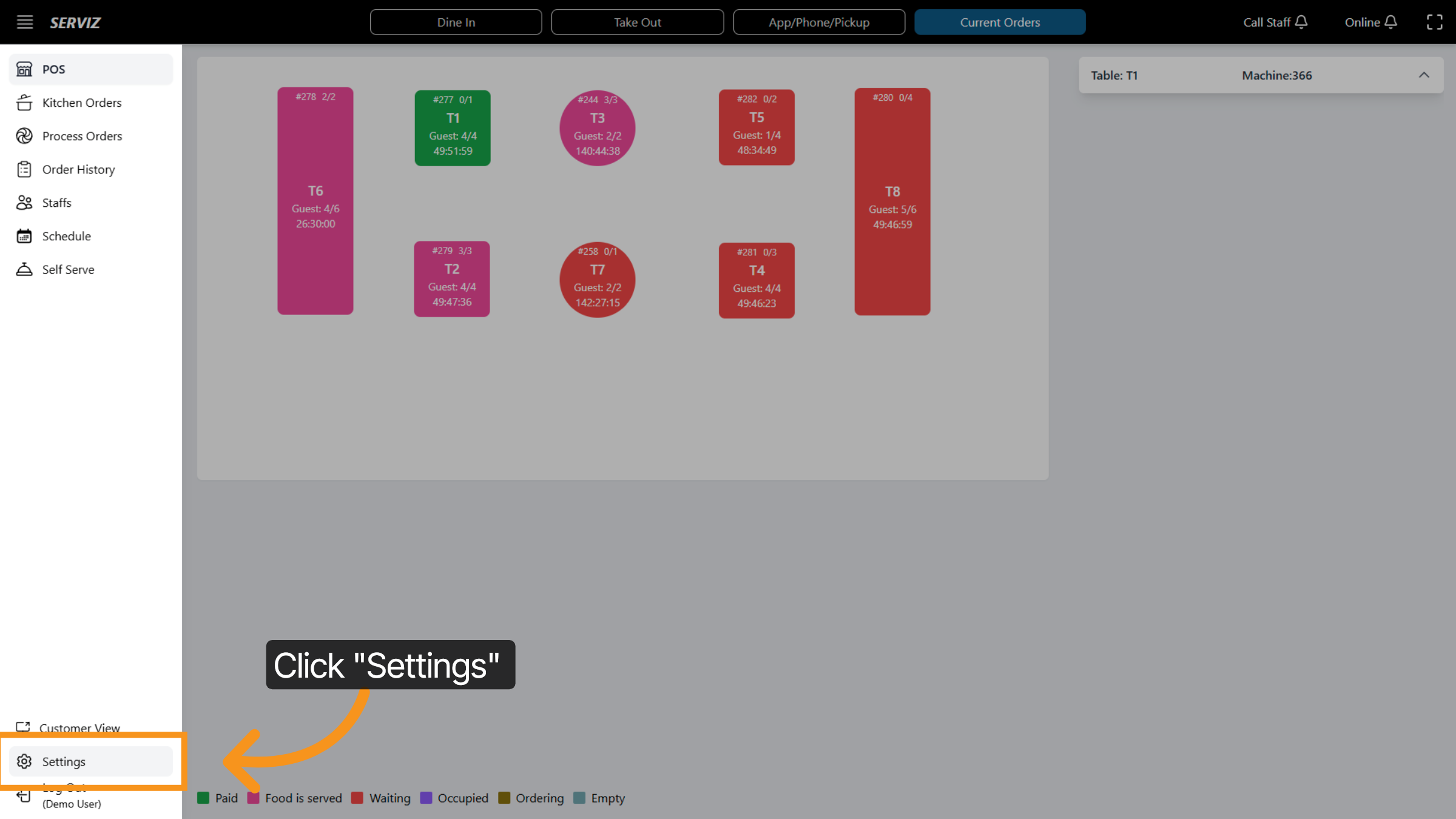 Select Settings Option