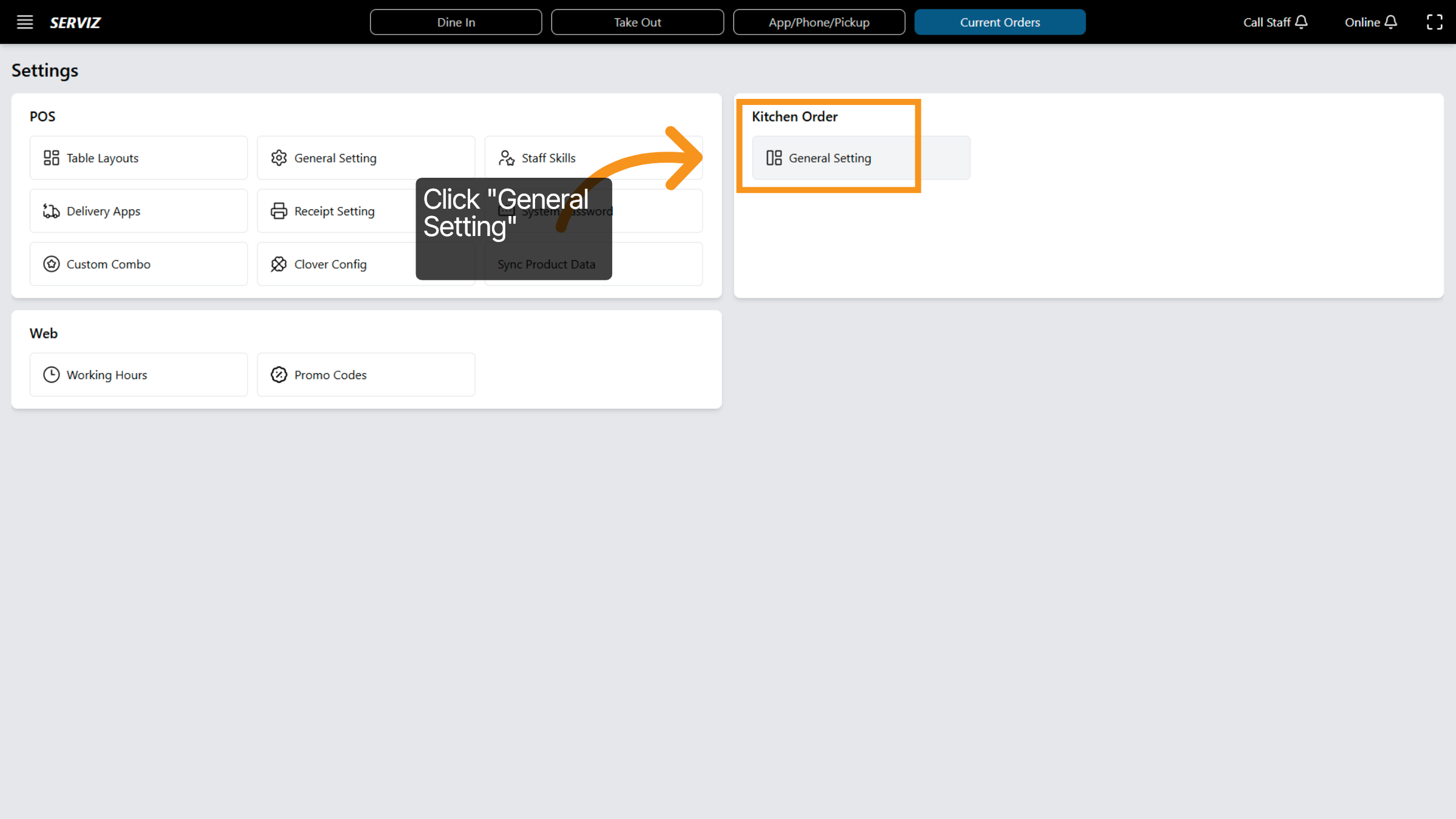  Kitchen order -General Setting