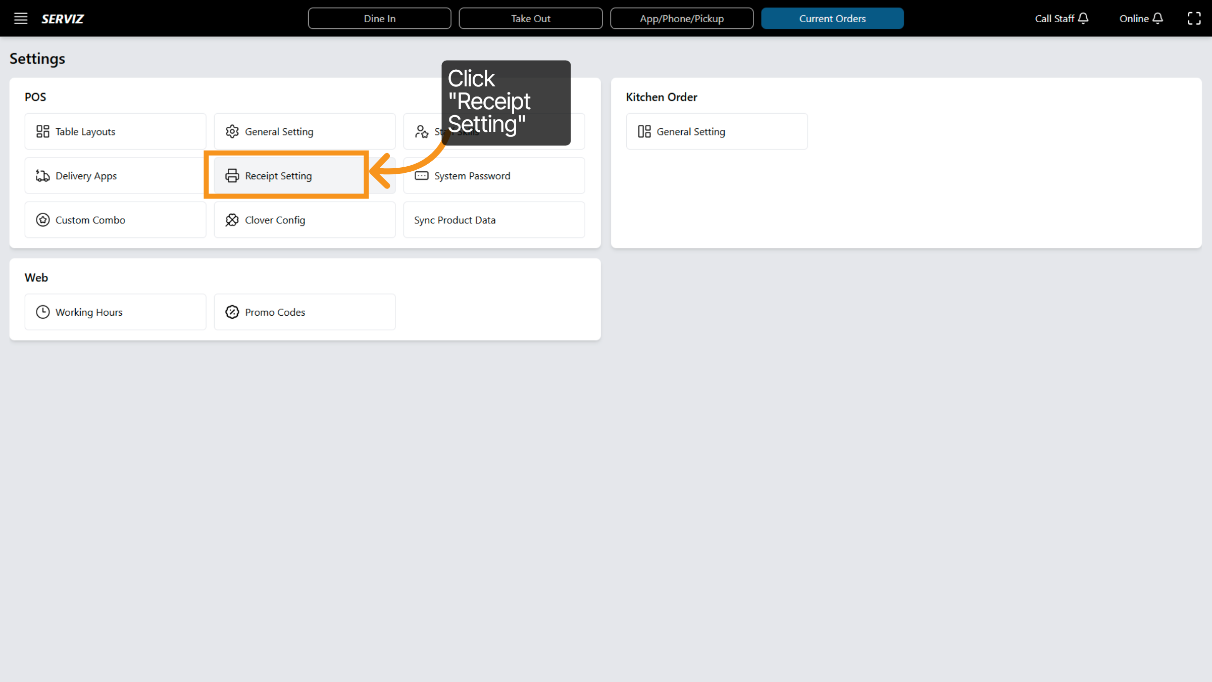 Select Receipt Setting