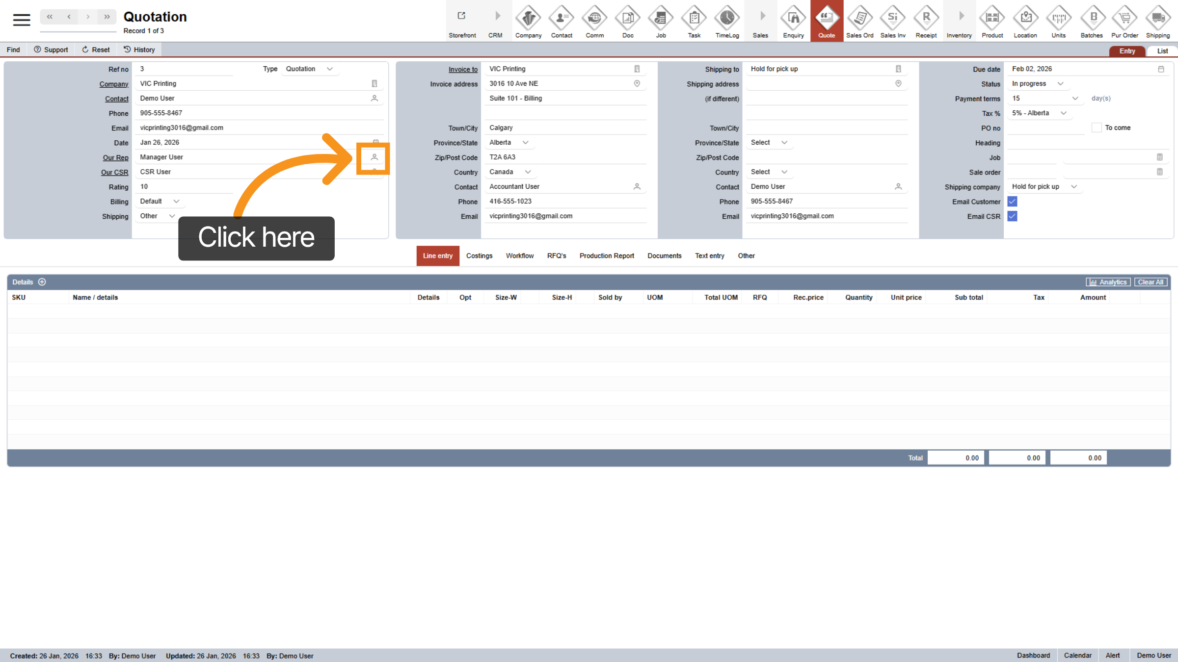 Select “Our Rep”