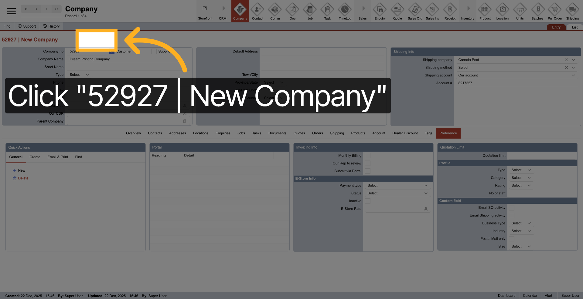 Select New Company Record