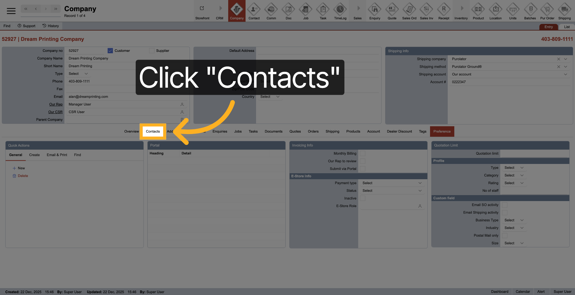 Open Contacts Menu