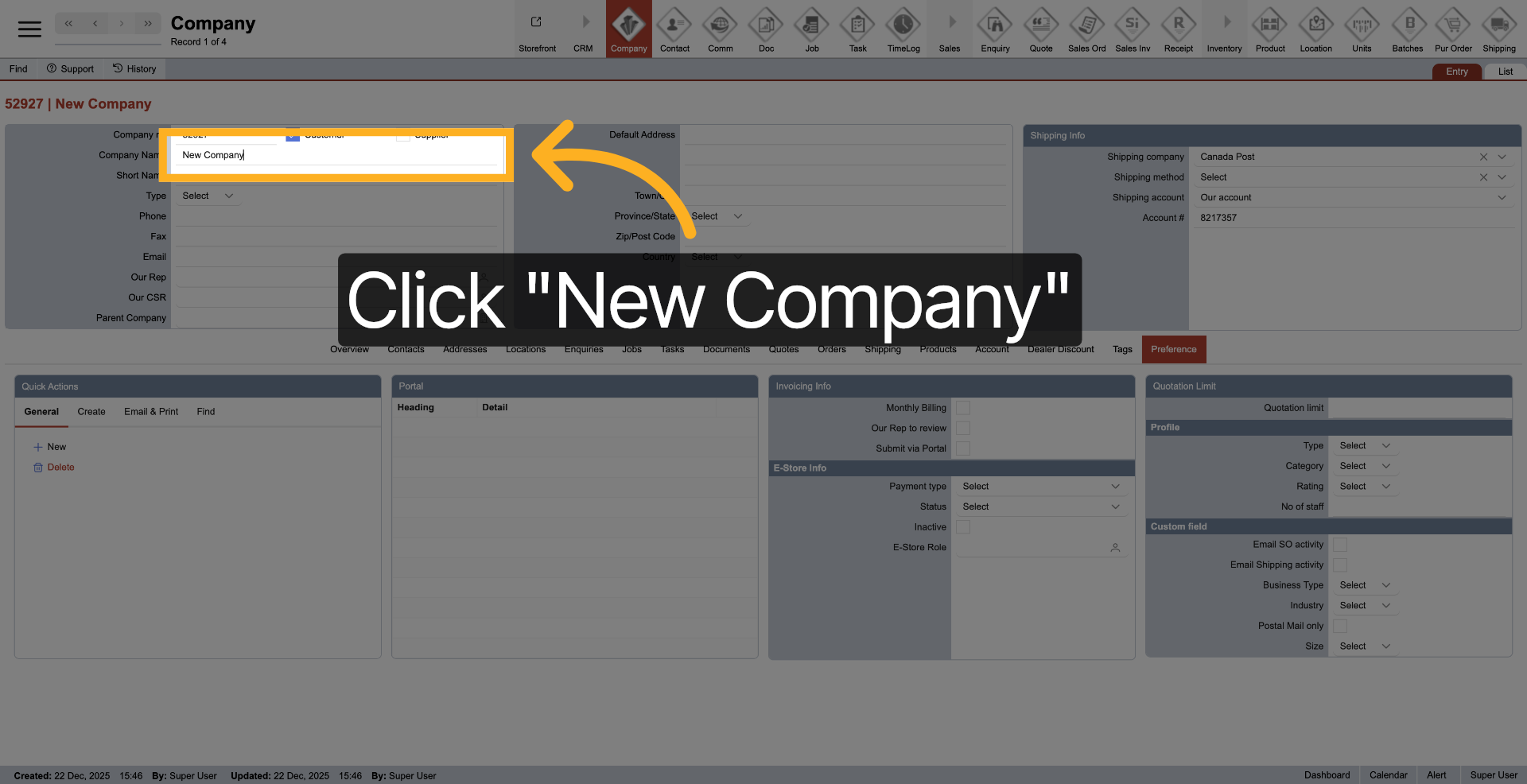 Select New Company Again