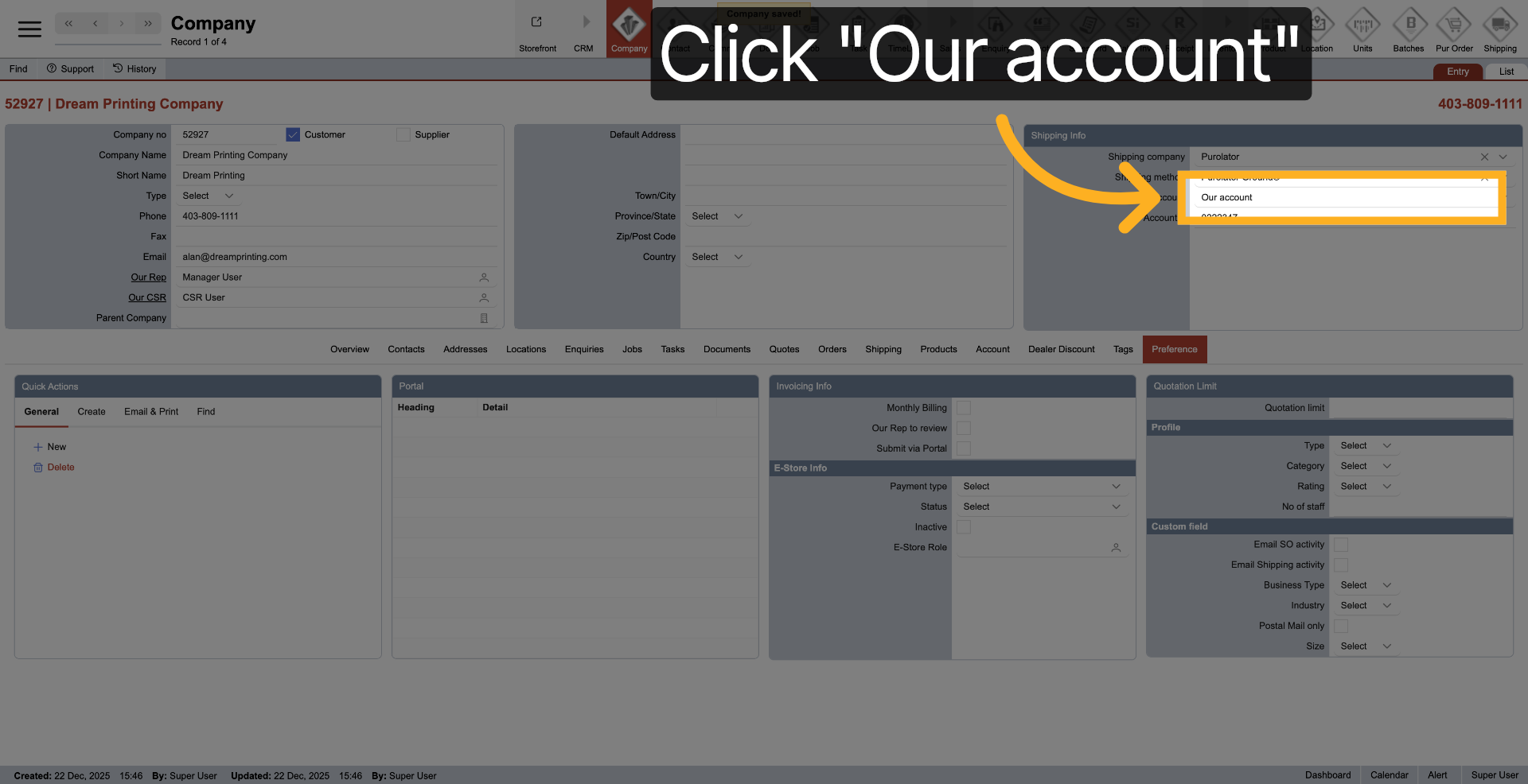 Select Account Option