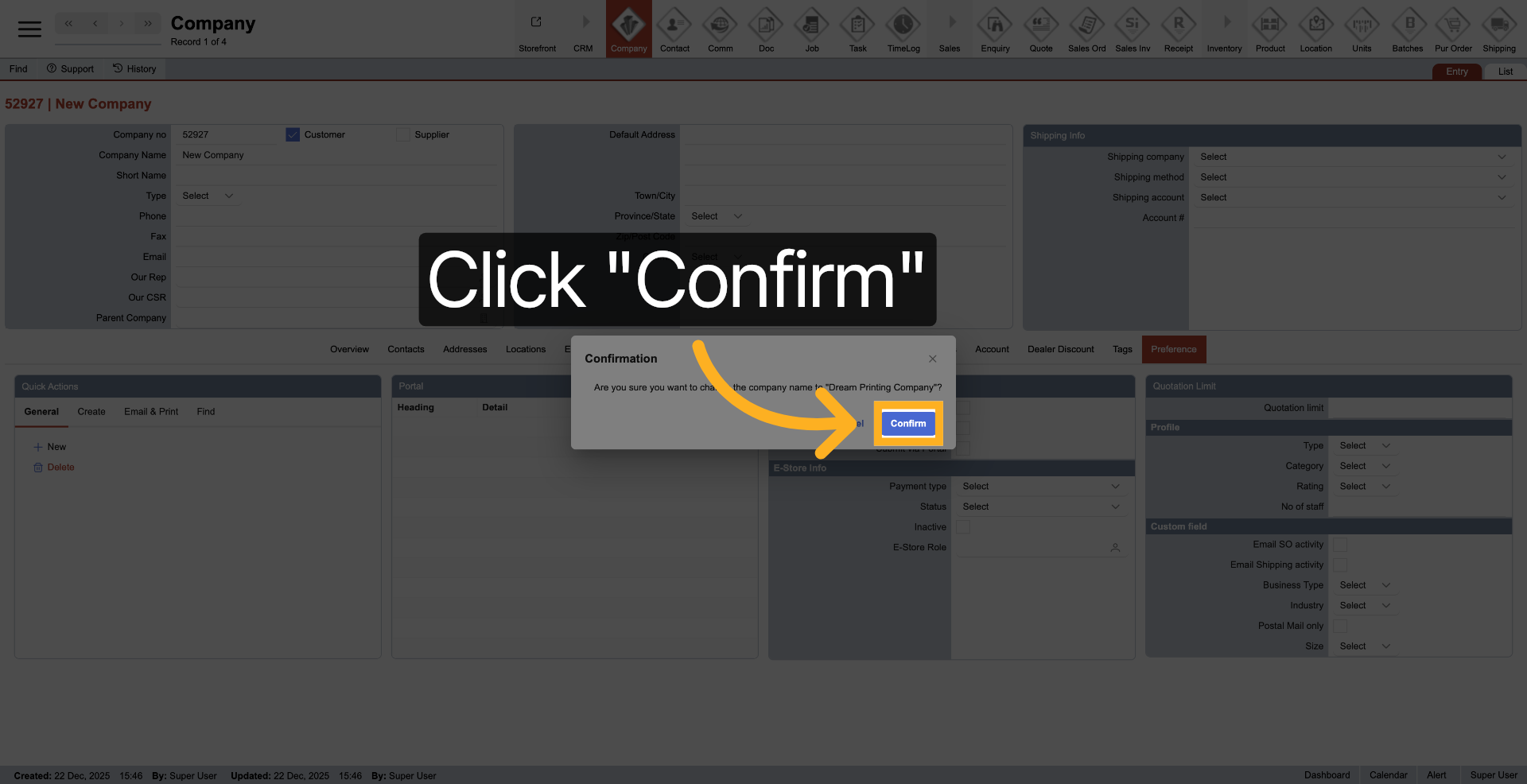 Confirm Company Selection