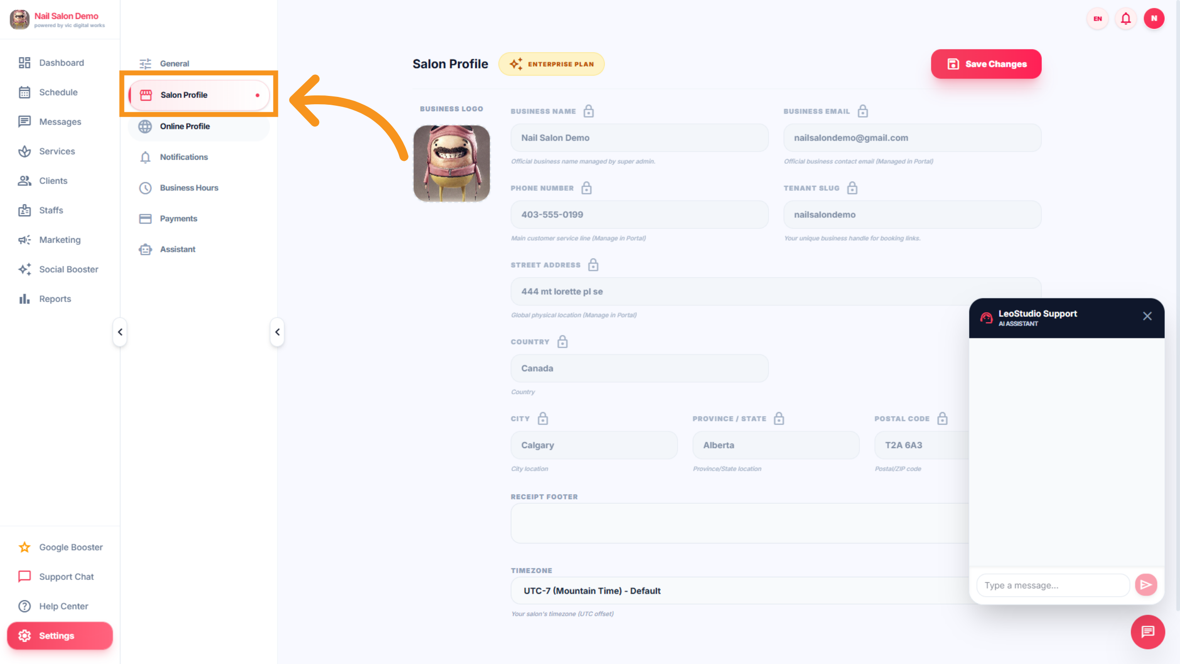 Salon Profile Settings