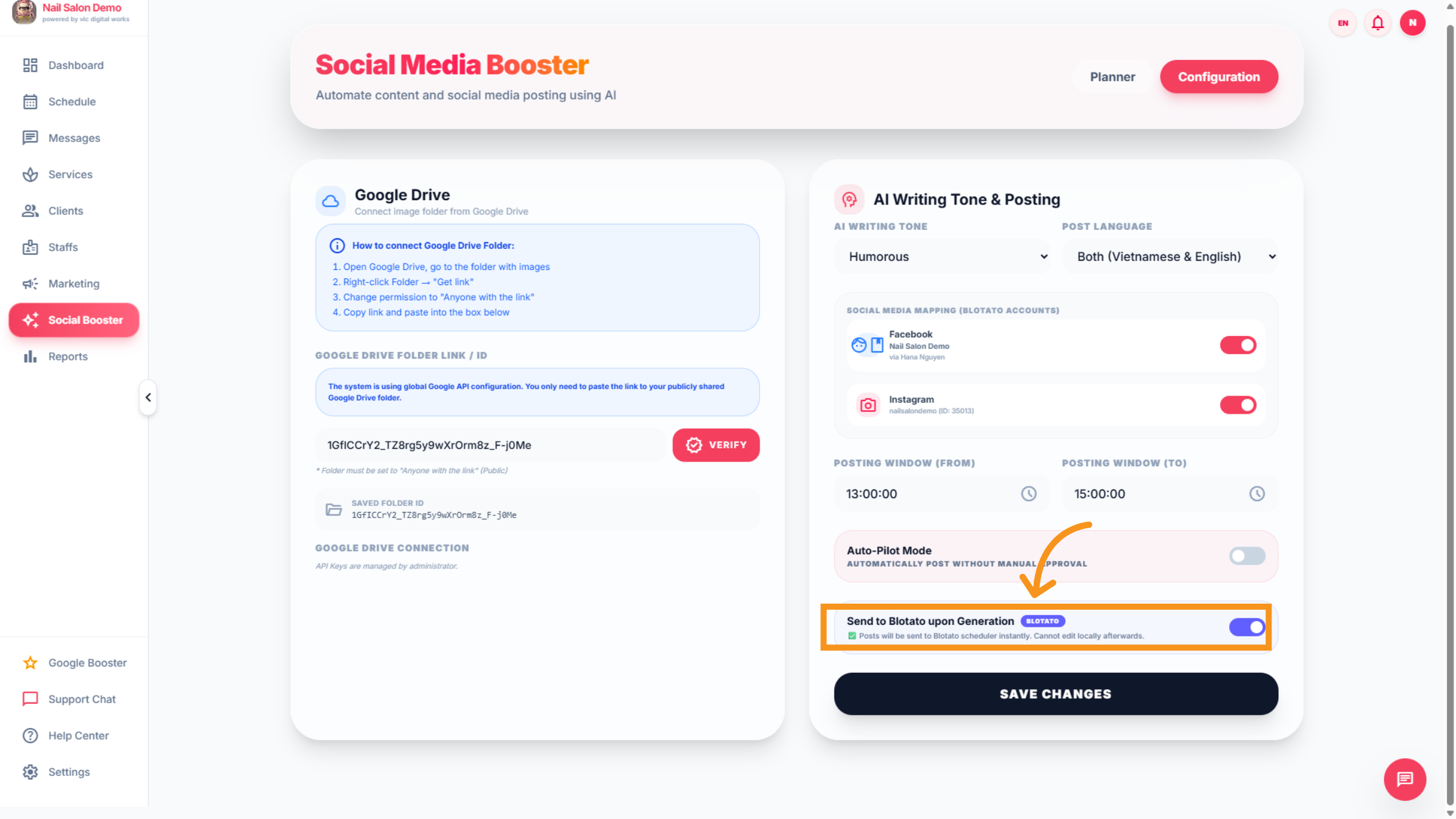 Send to Blotato upon Generation  Blotato