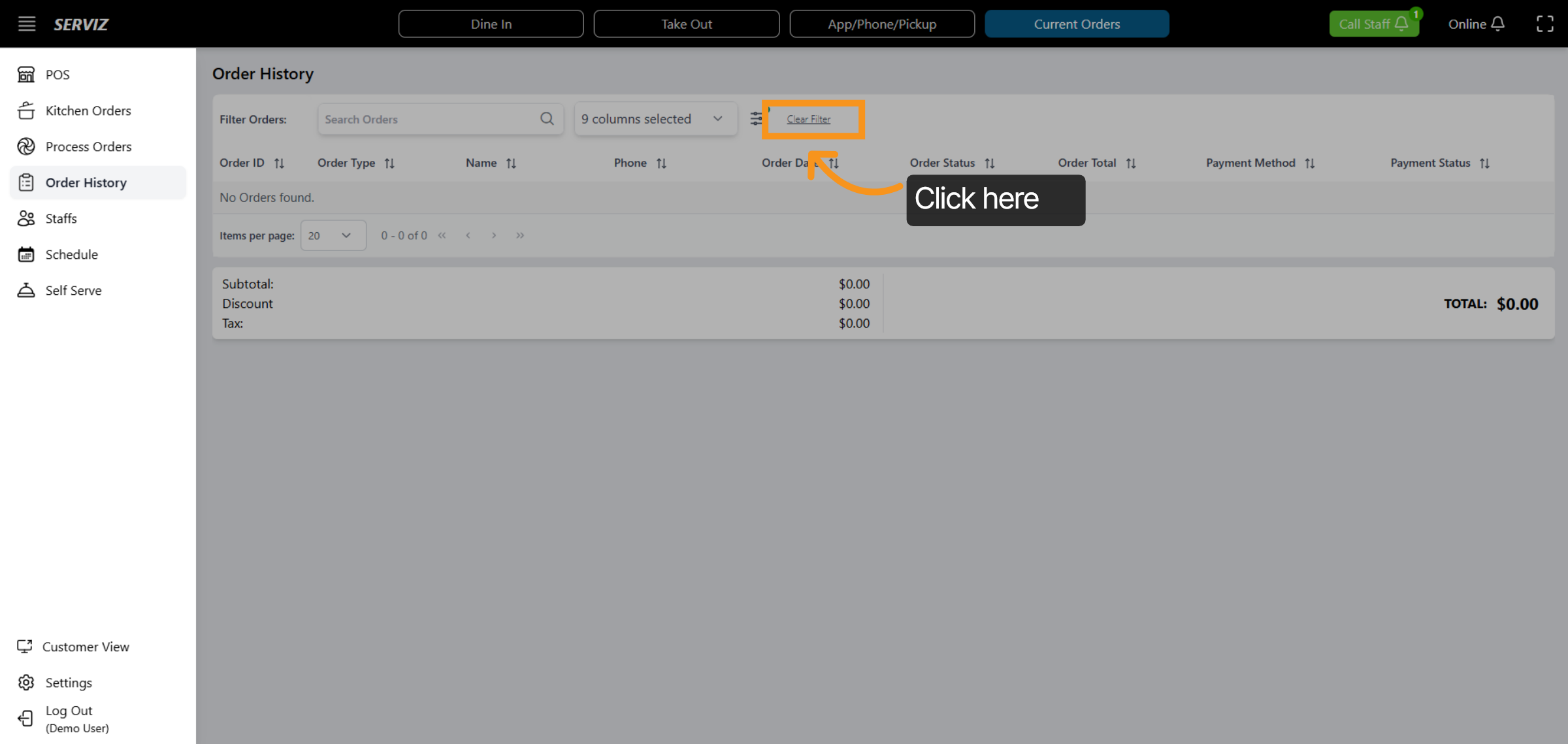 Order History Filters