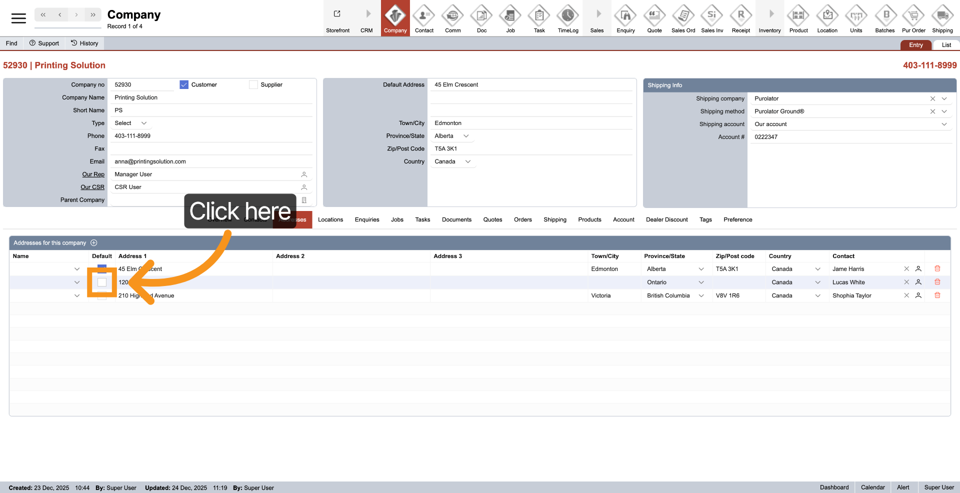 Select Default Address