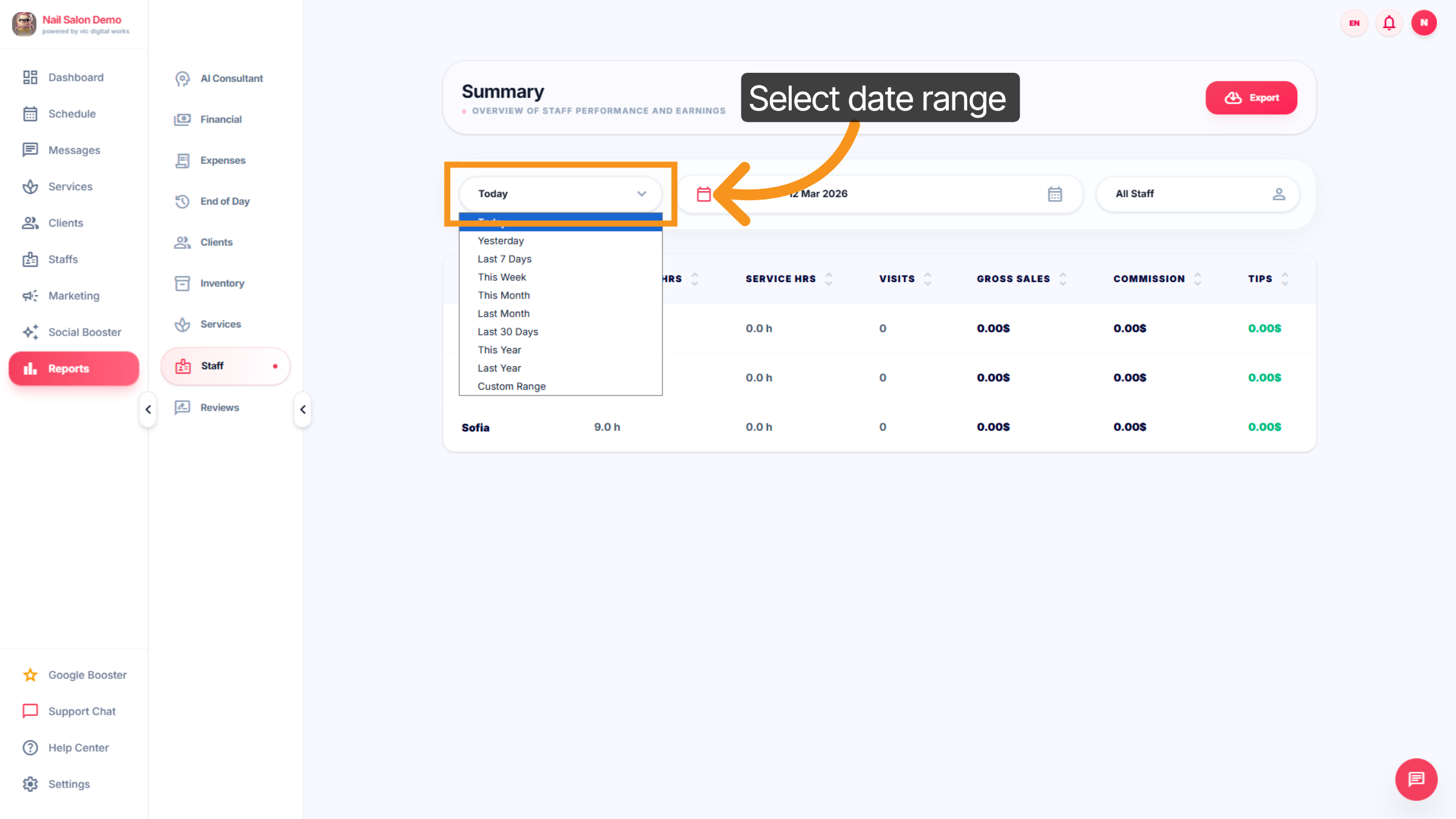 Select Staff Date Range