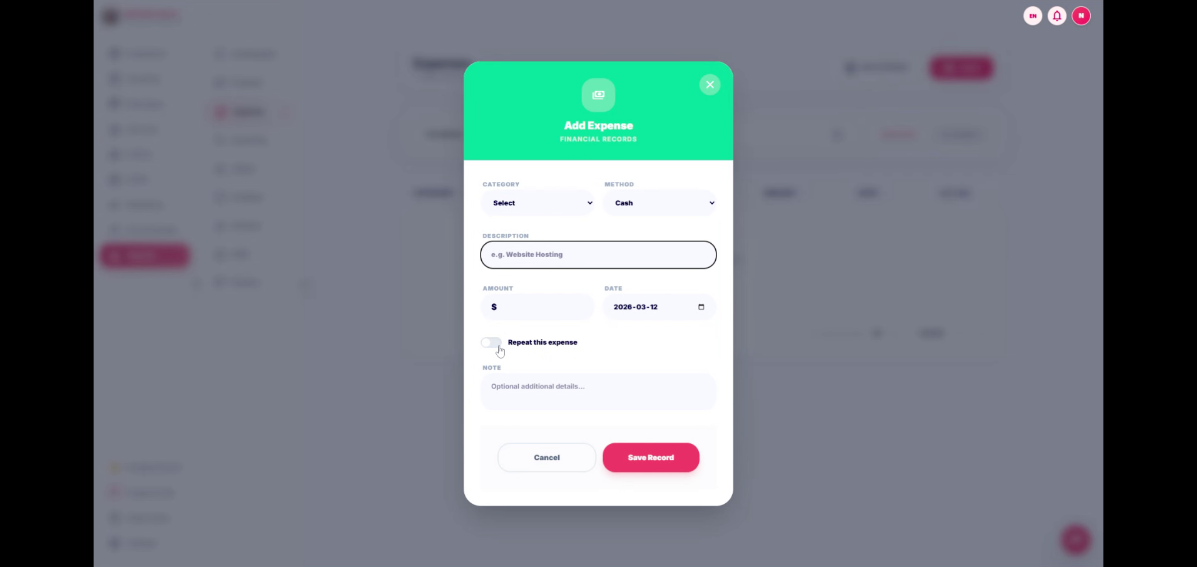Enable Expense Option