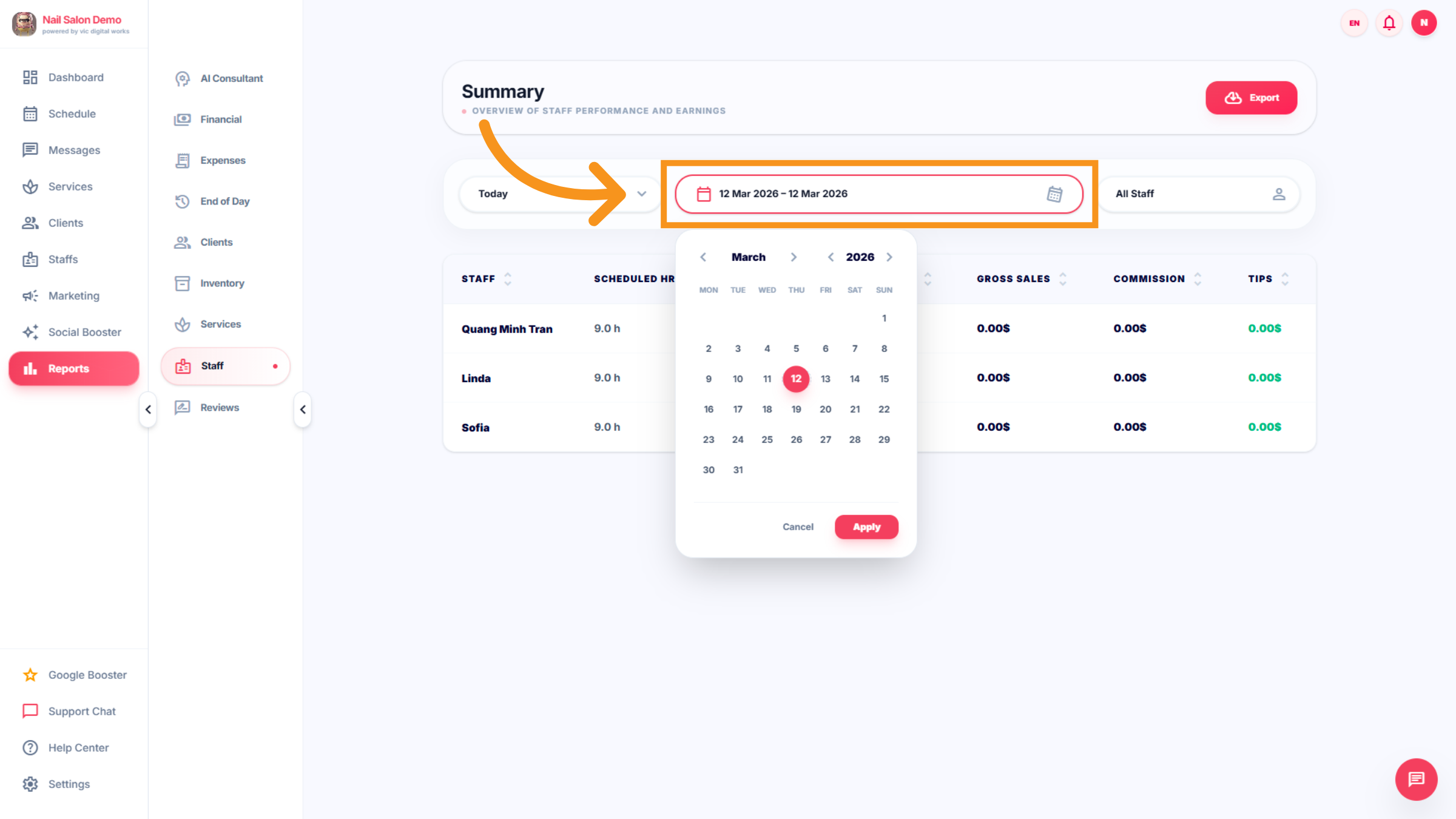 Confirm Date Selection