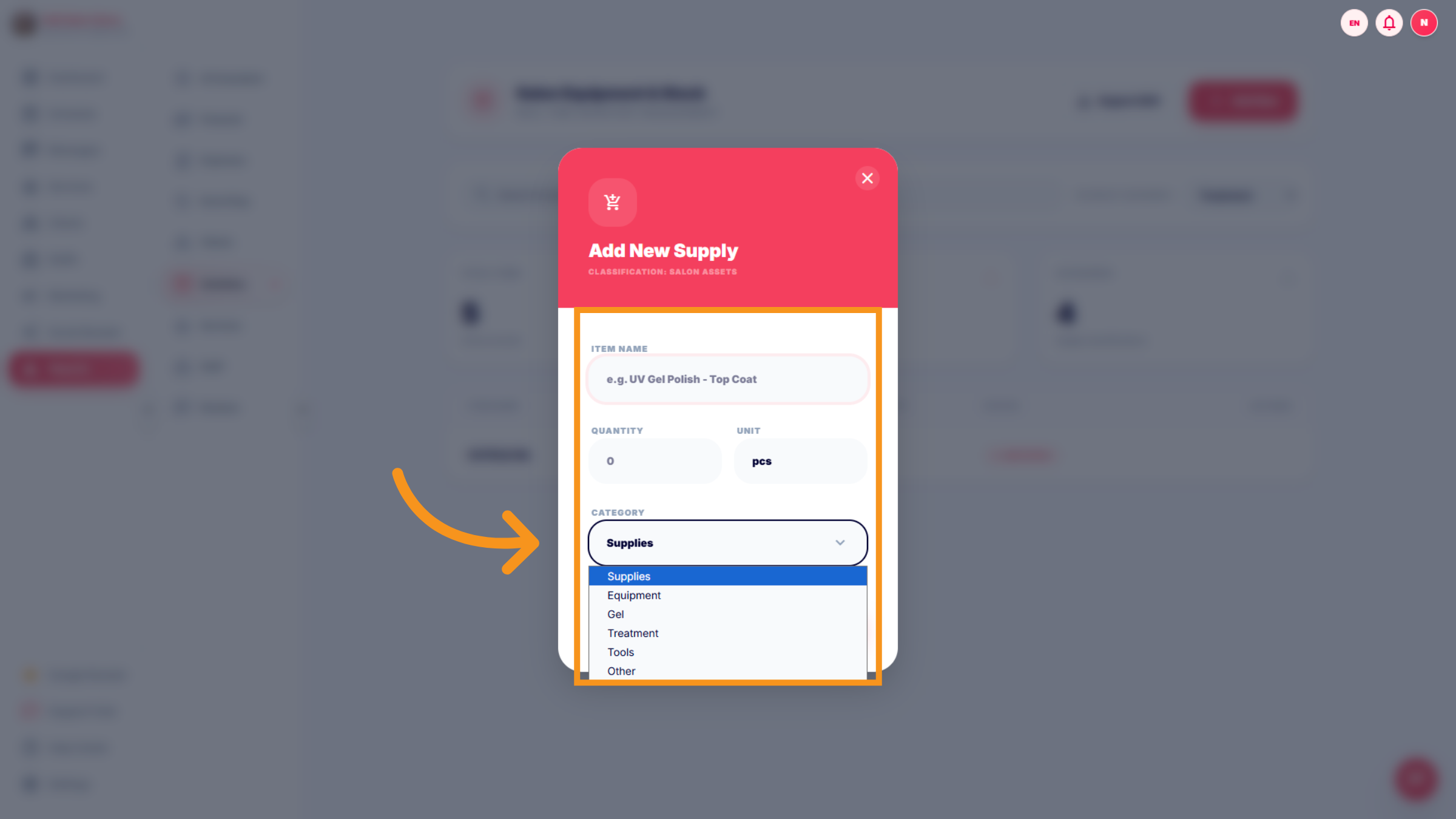 Select Inventory Category