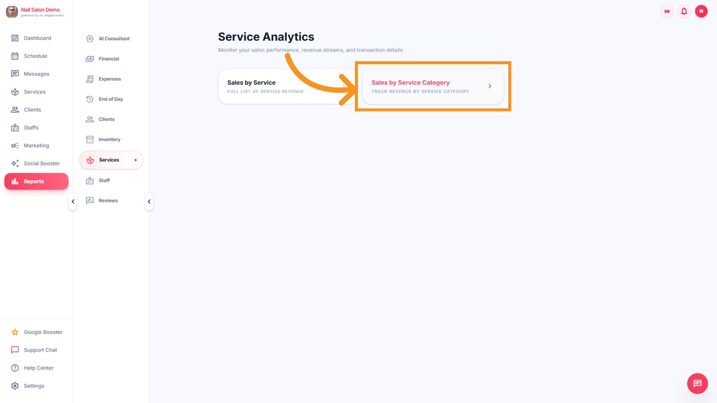 View Sales By Service Category