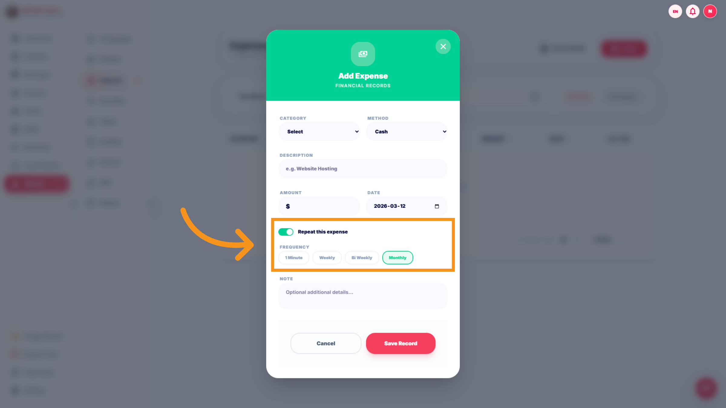 Set Expense Frequency