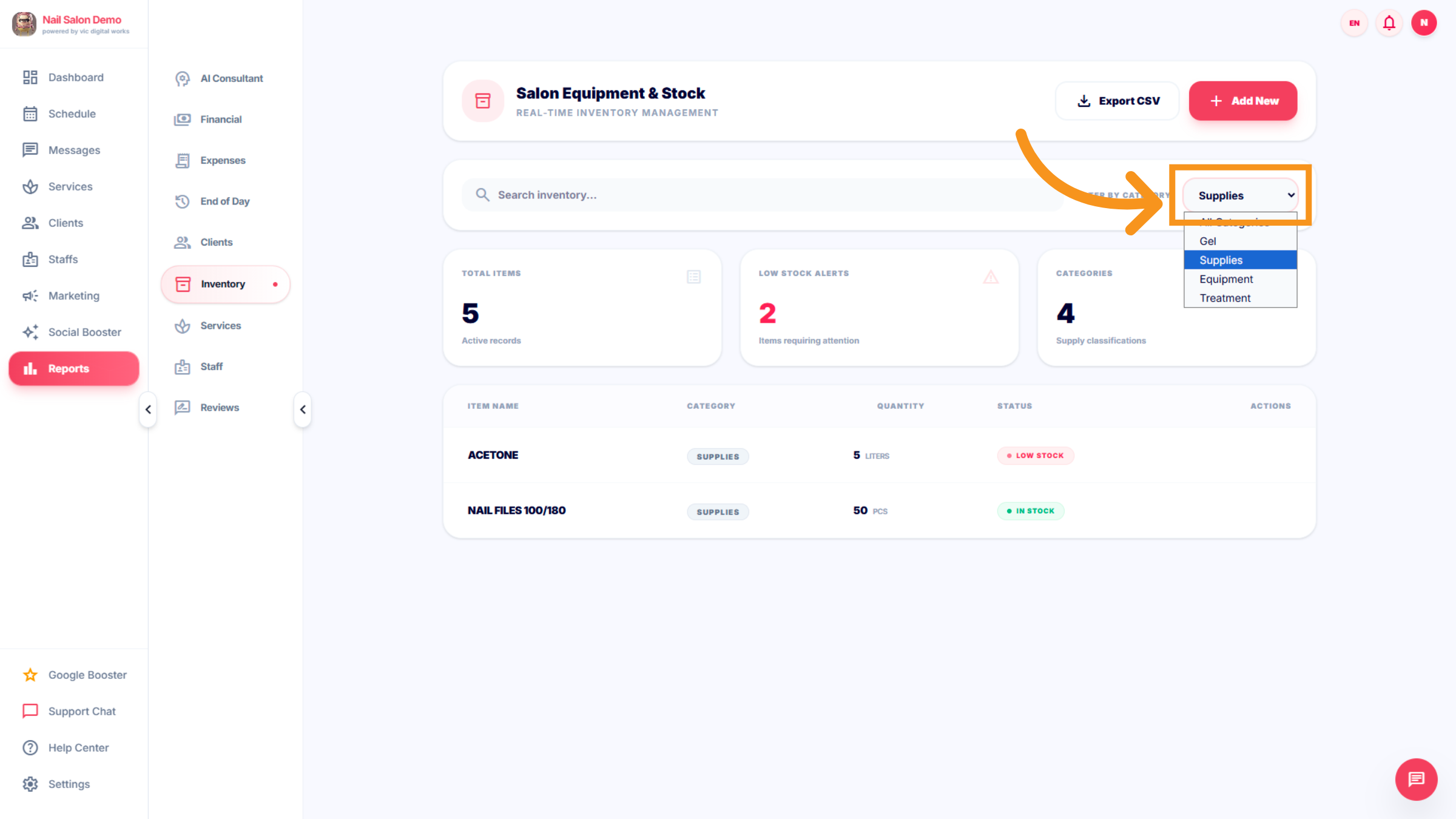 Navigate Inventory Categories