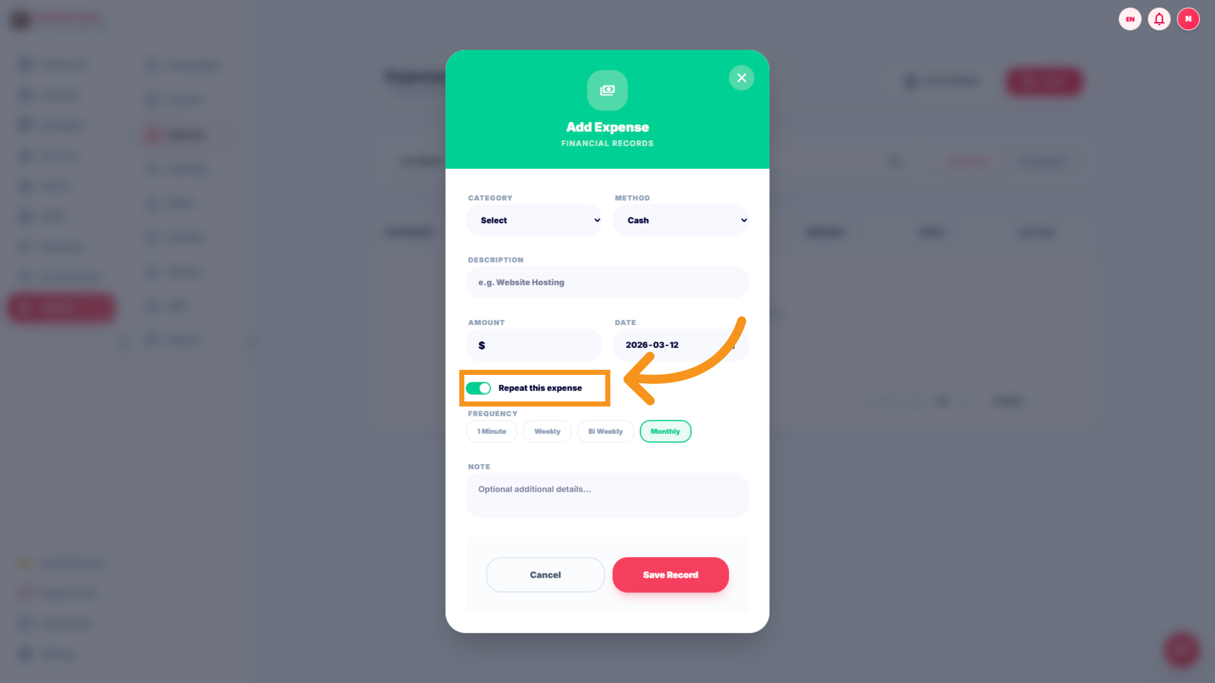 Access More Expense Settings
