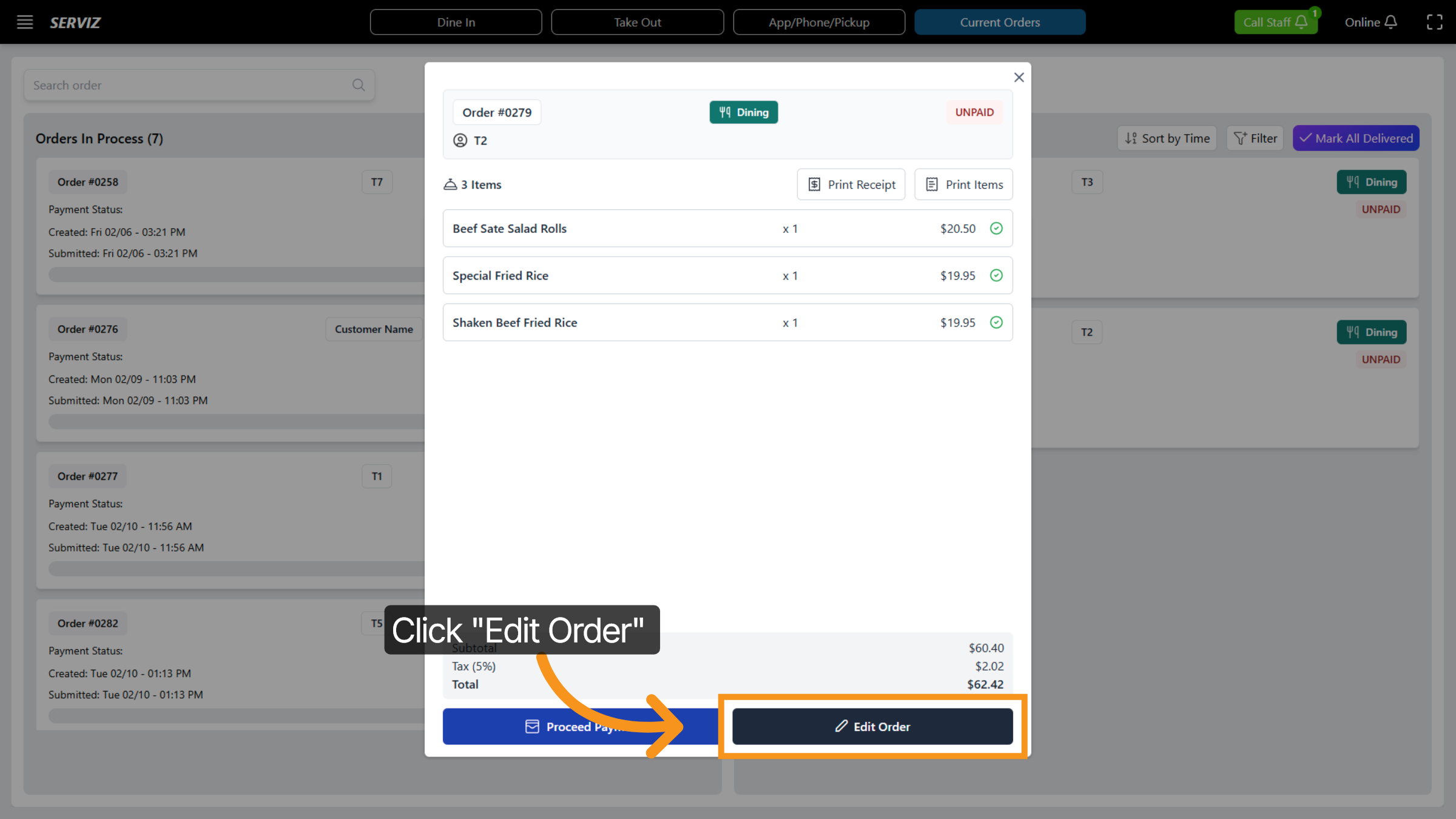 Interface of detail order and Edit