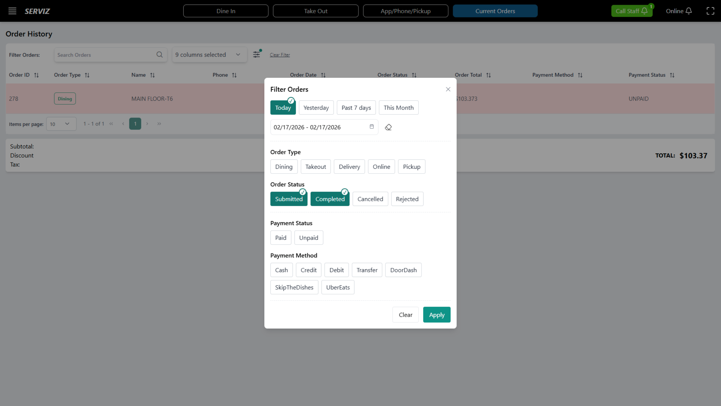 Overview of Filter order