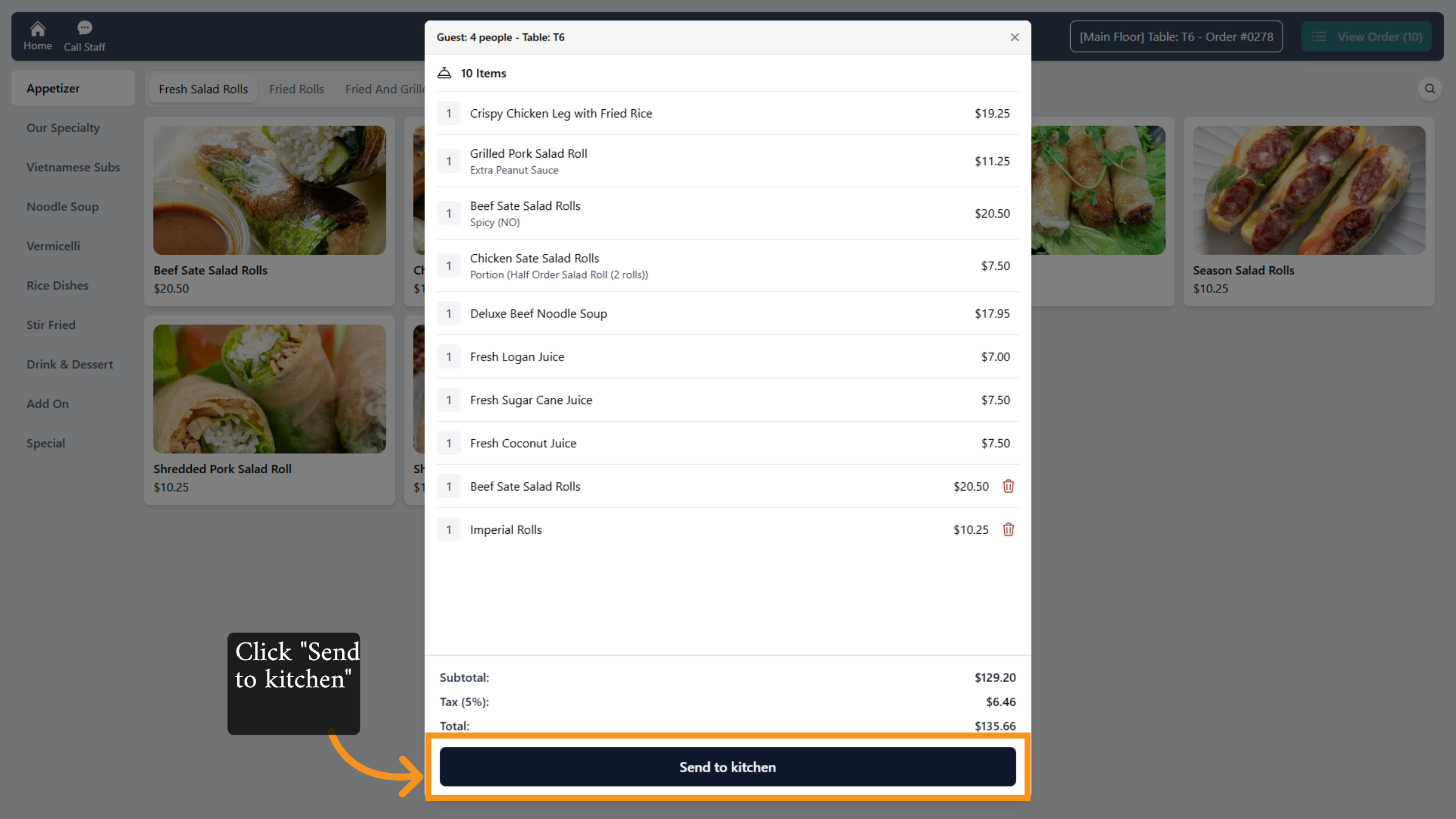 Send Order to Kitchen