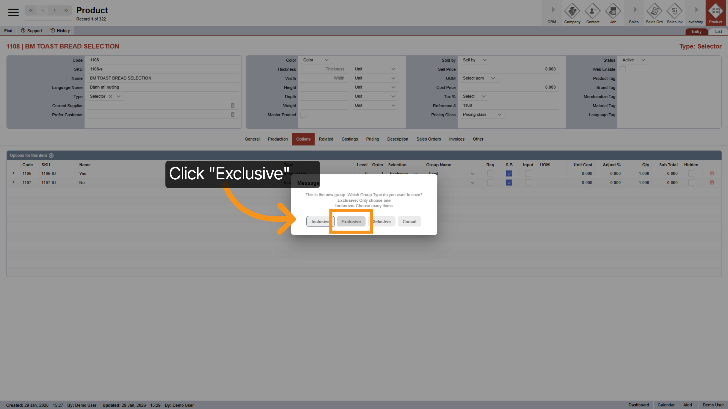 Select Selection Type for the Entire Group
