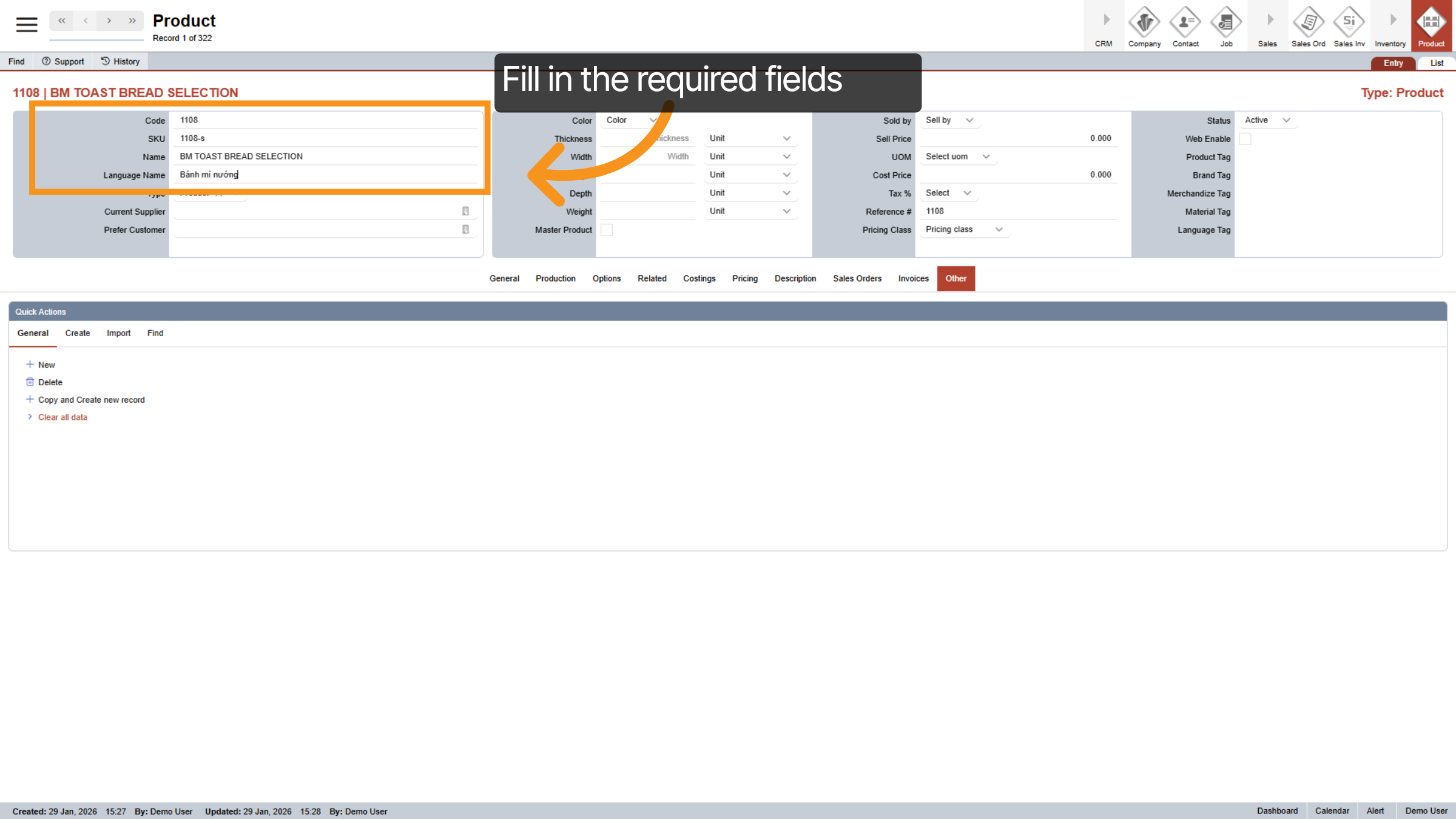 Fill in required fields