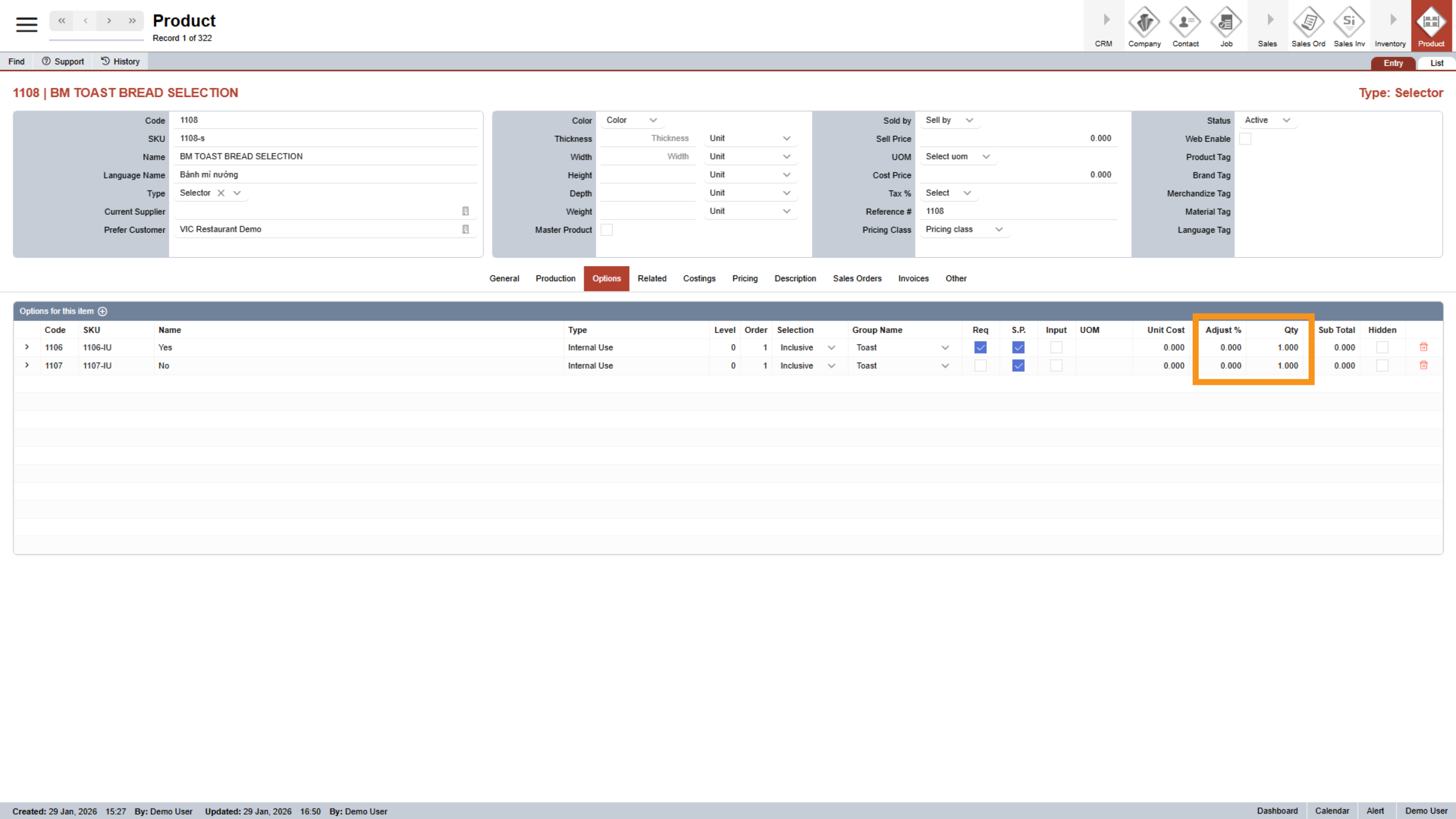 Adjust % and Quantity
