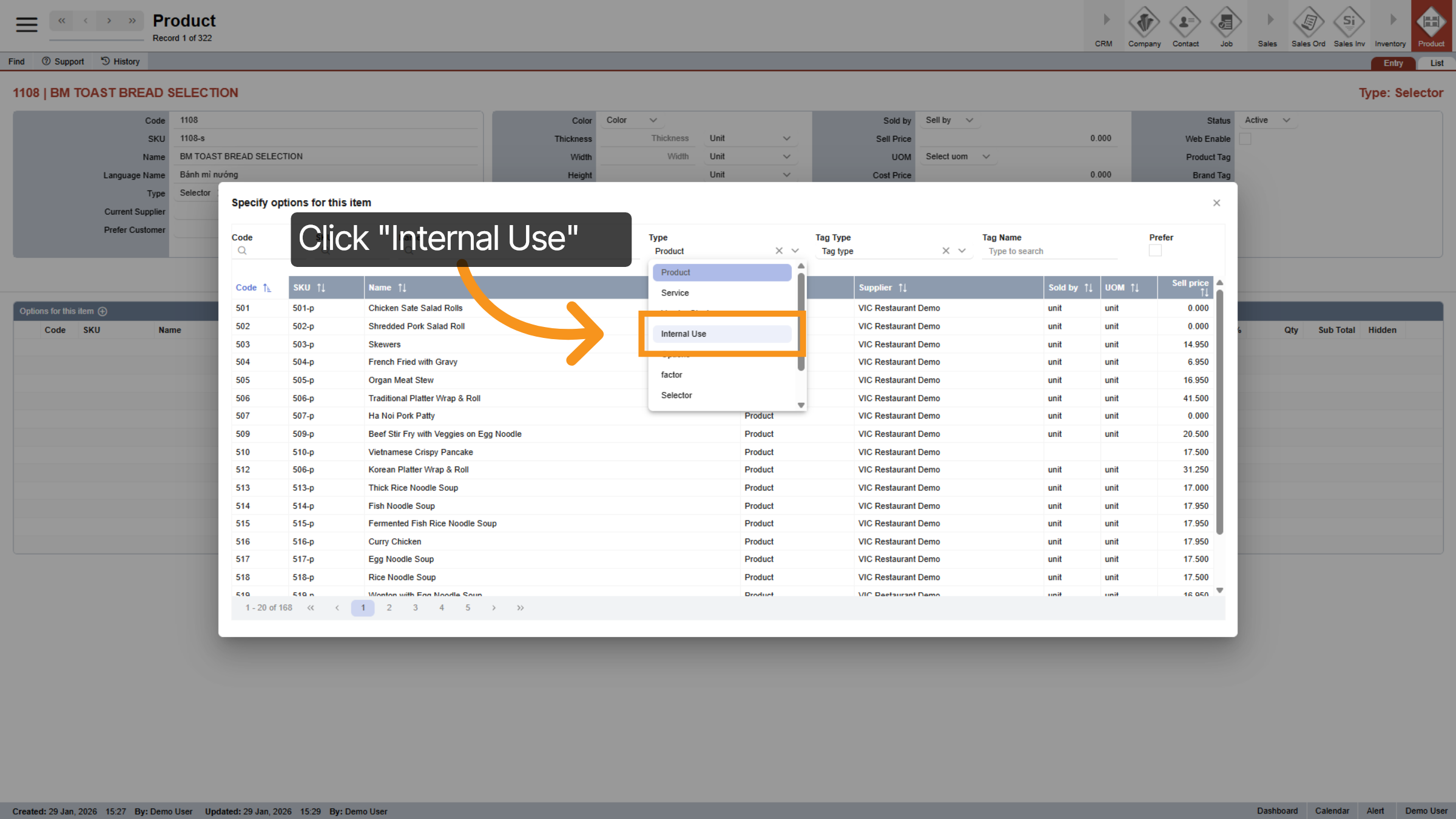 Select Internal Use Category