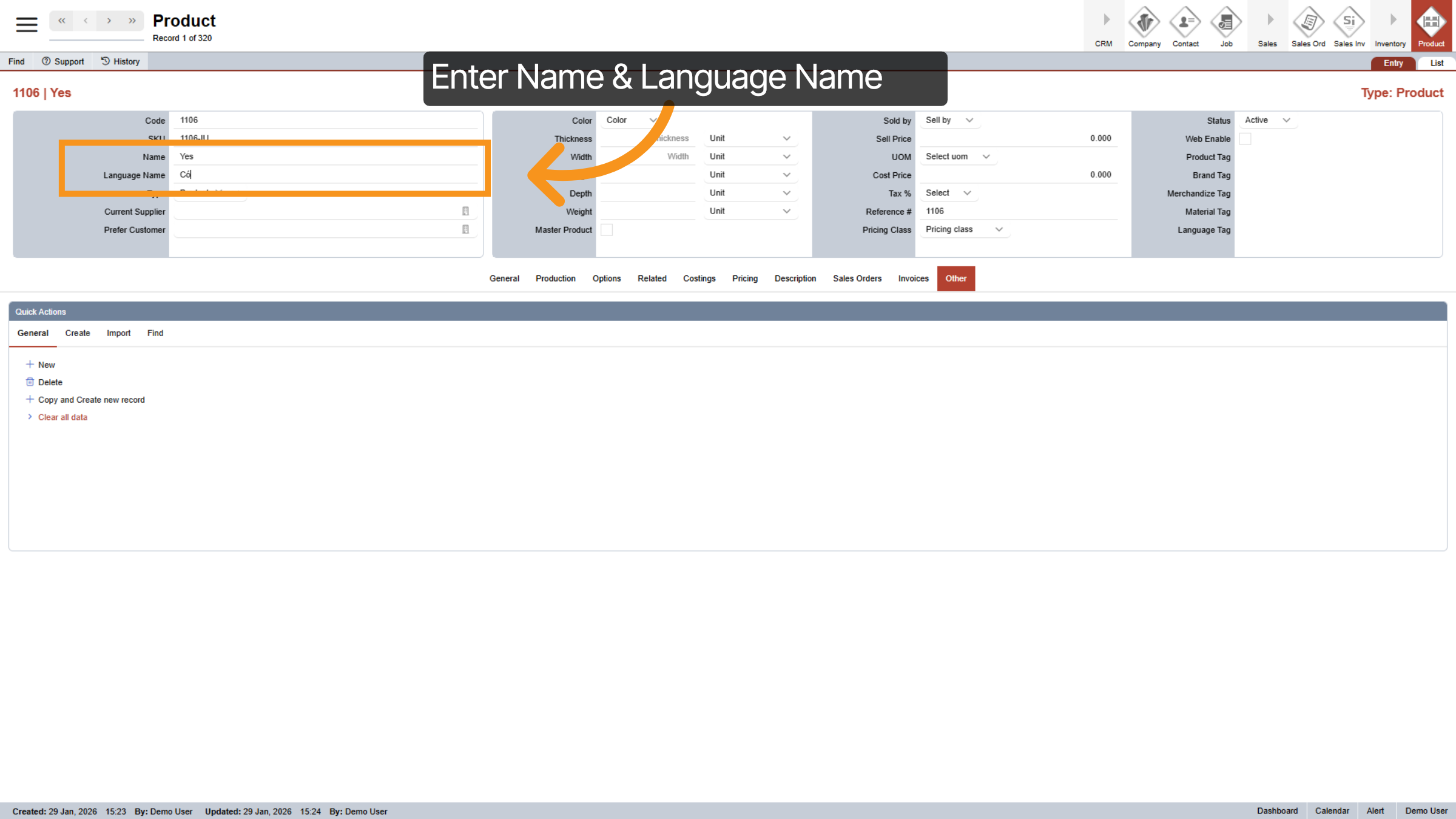 Enter Name and Language