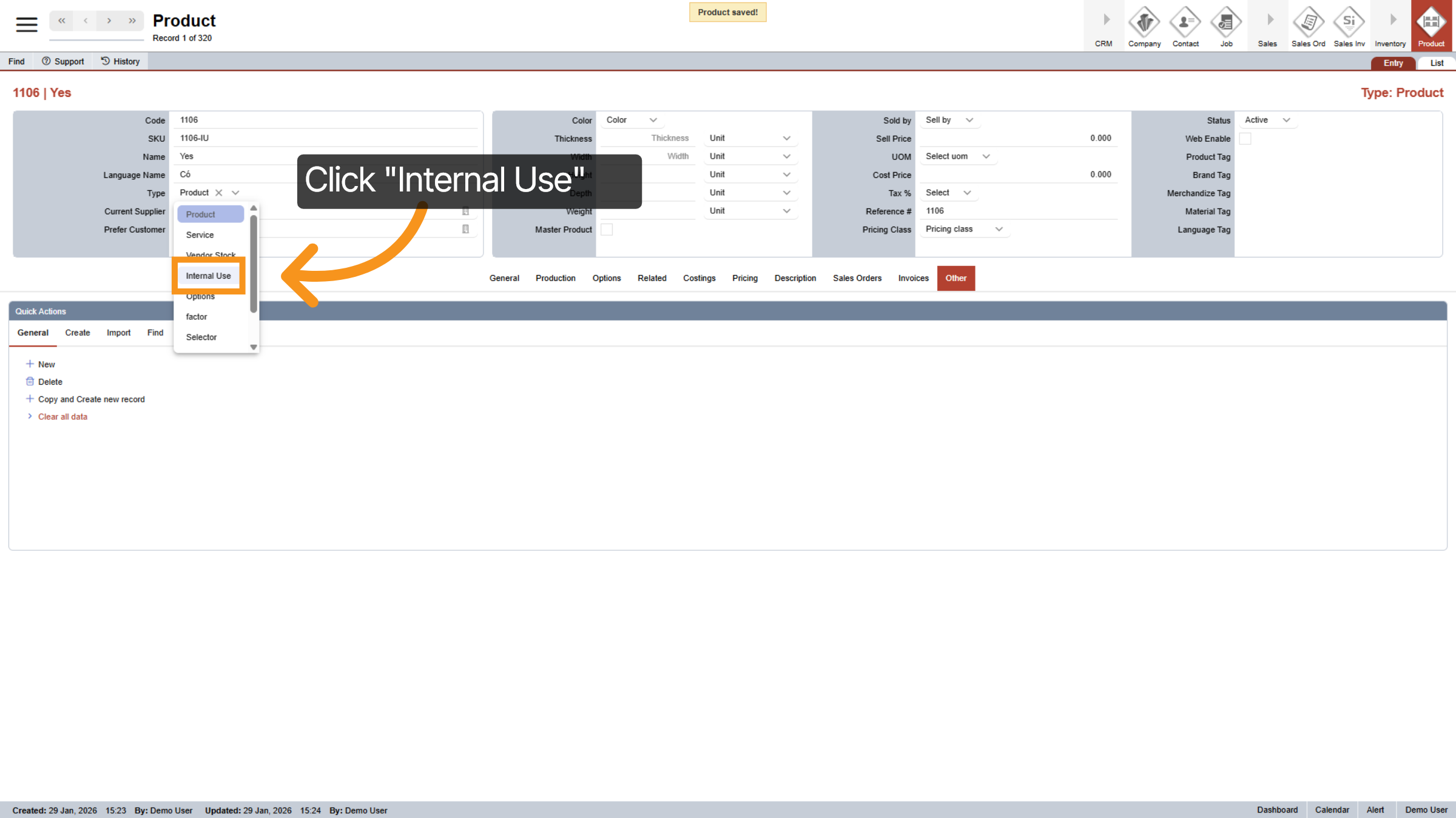 Select 'Internal Use'