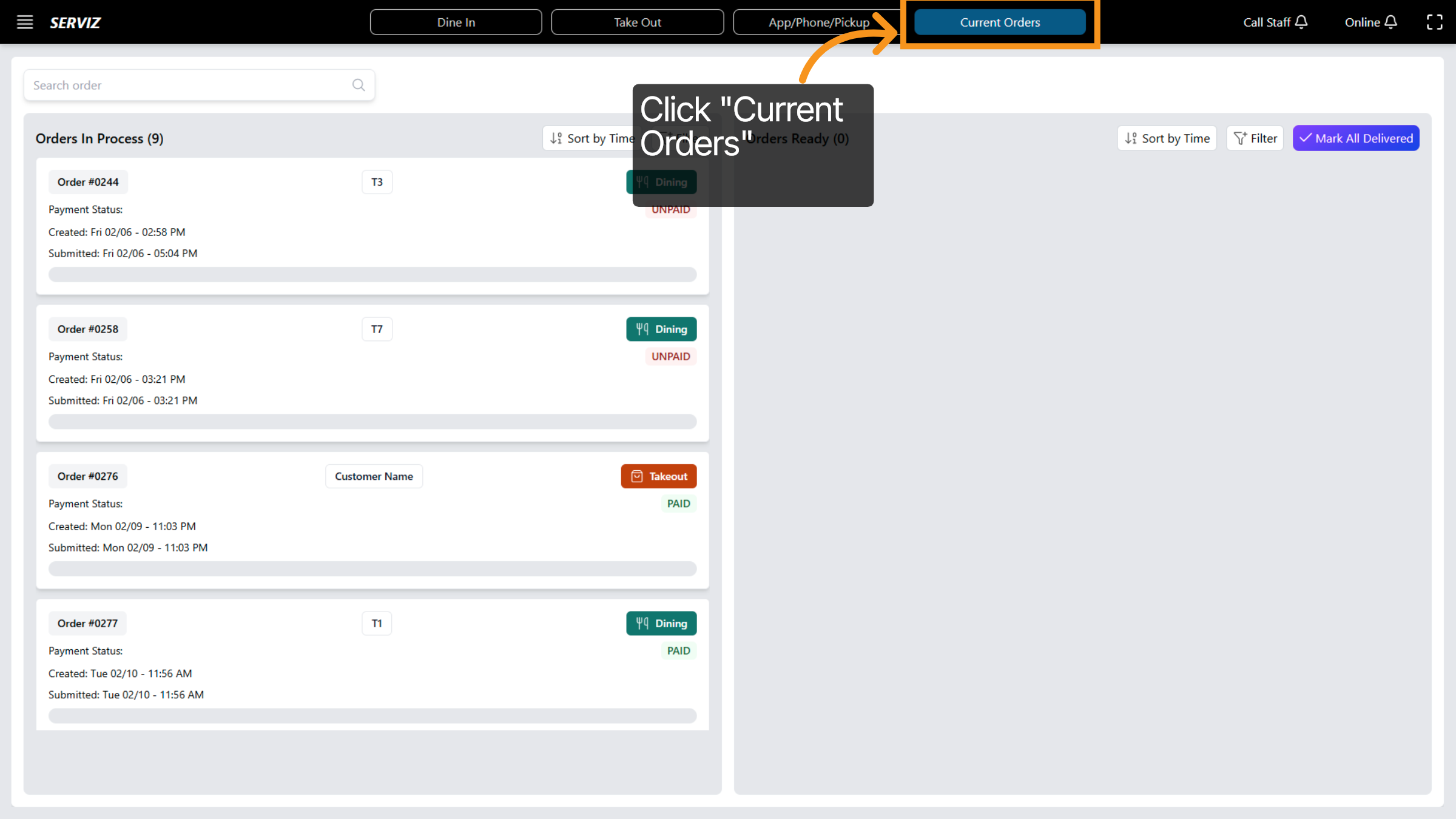 Access Current Orders Again
