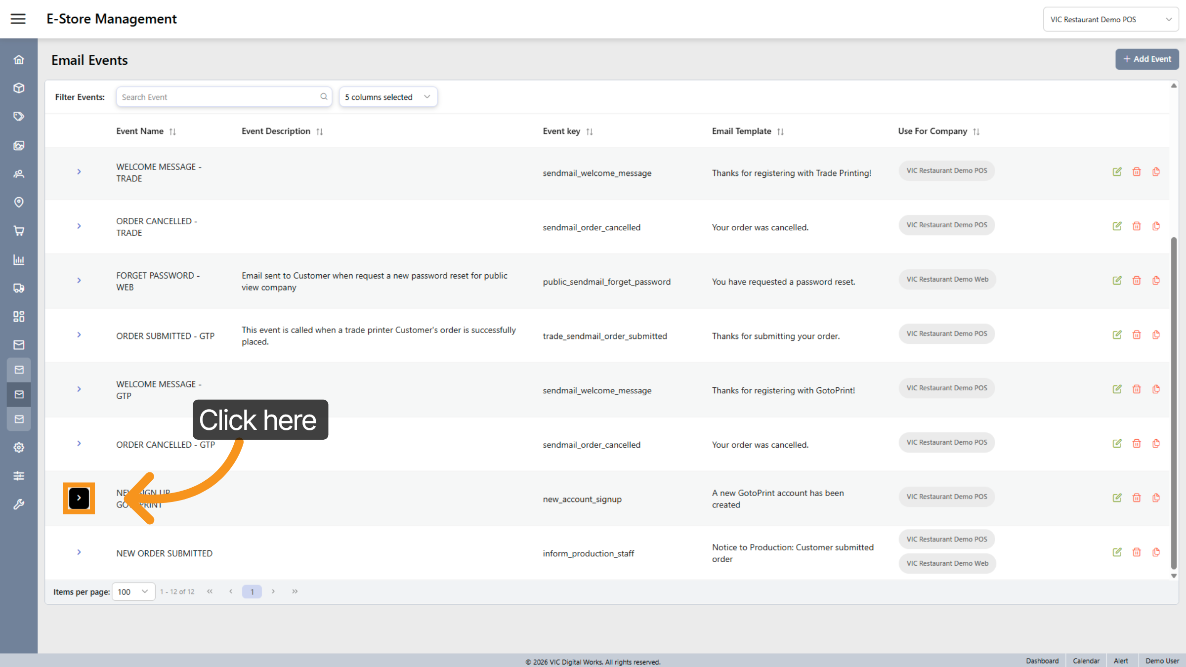 Choose Event for Editing