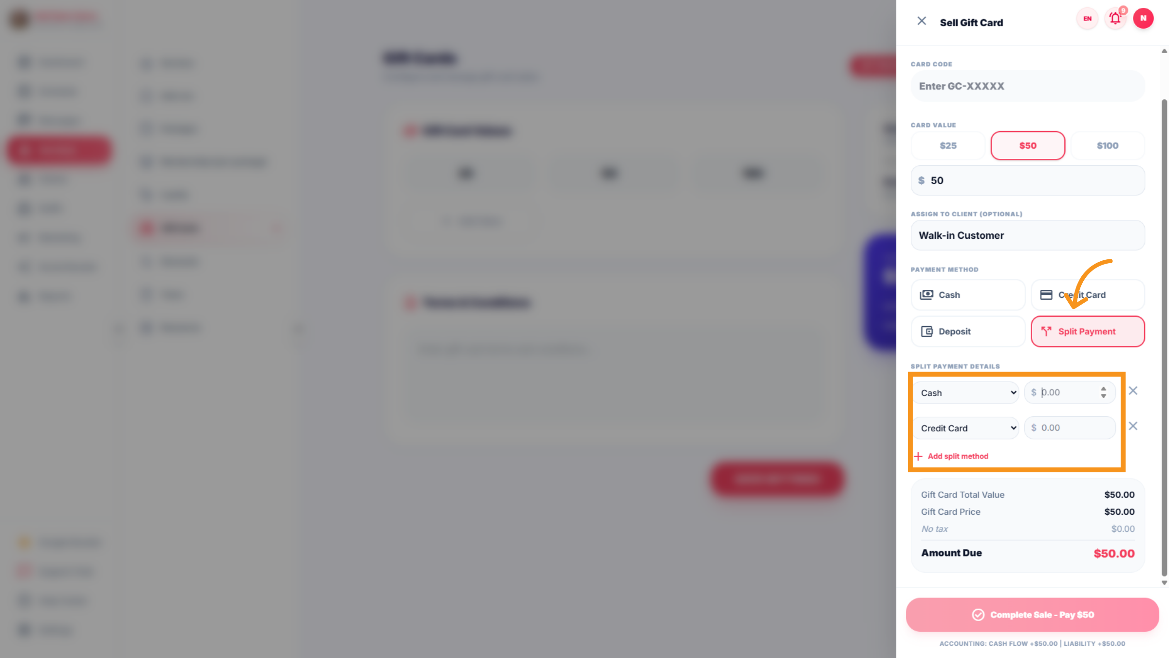 Select 'Split payment'