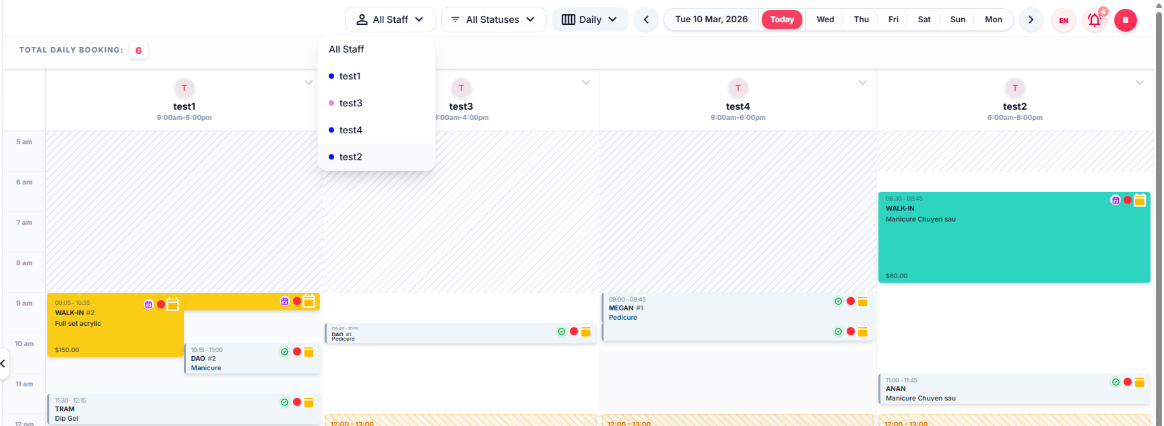 Technician tracking schedule