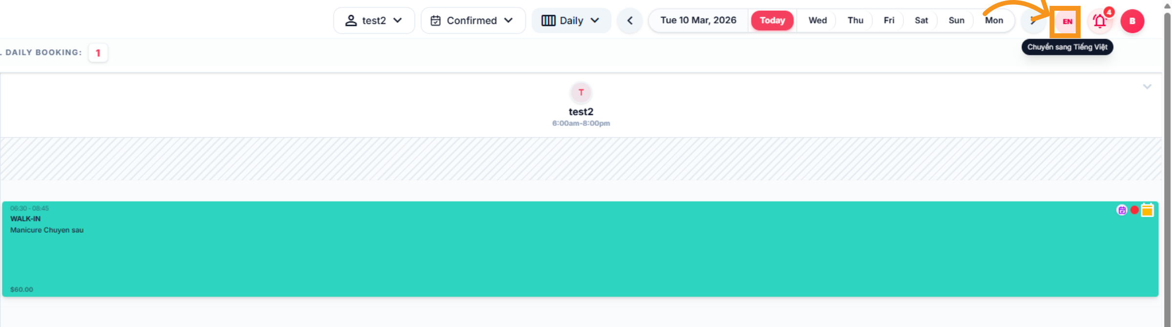 Change Language to English or Vietnamese