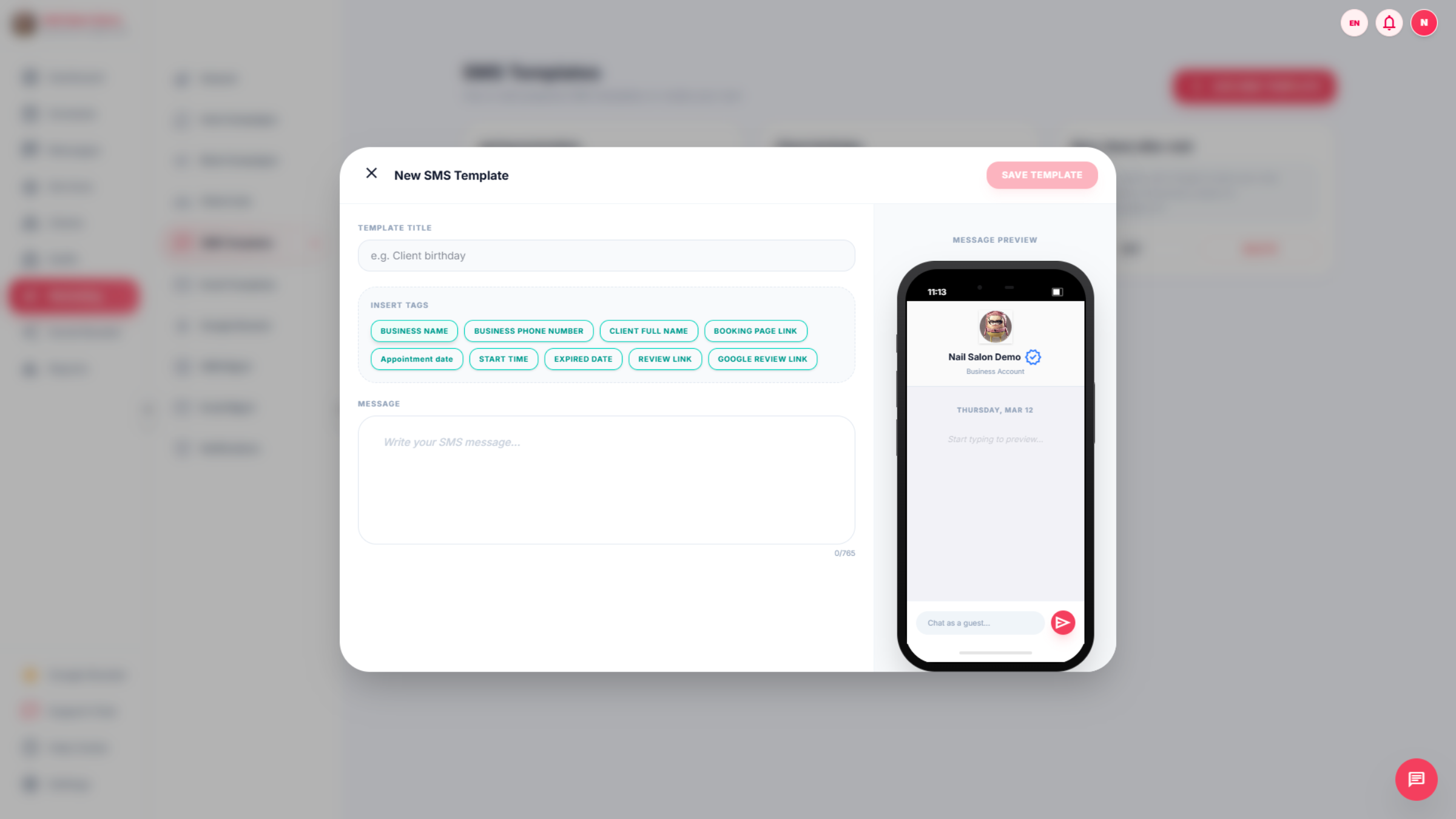Add new SMS template