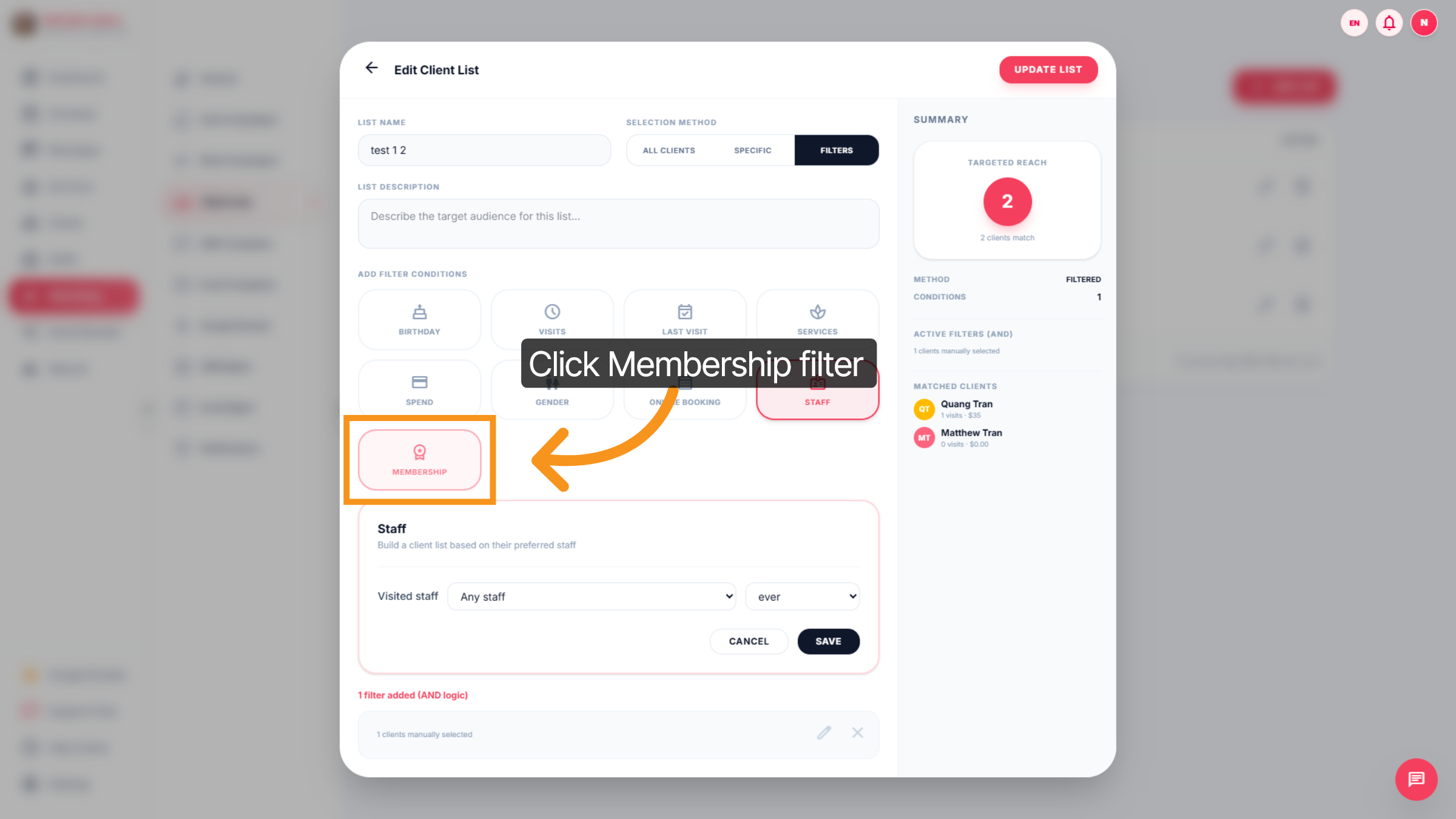 Select Membership Filter