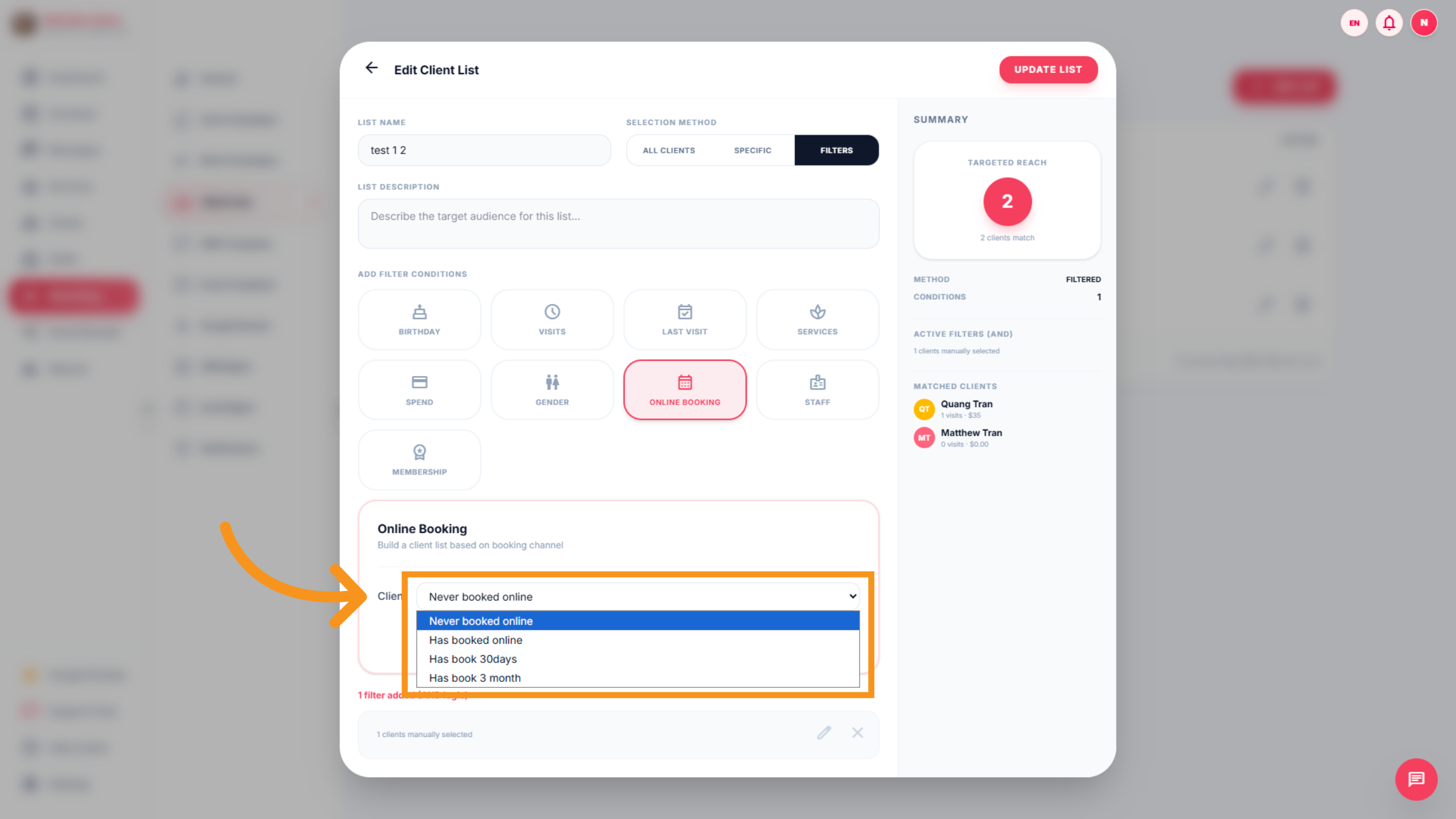 Select Booking History