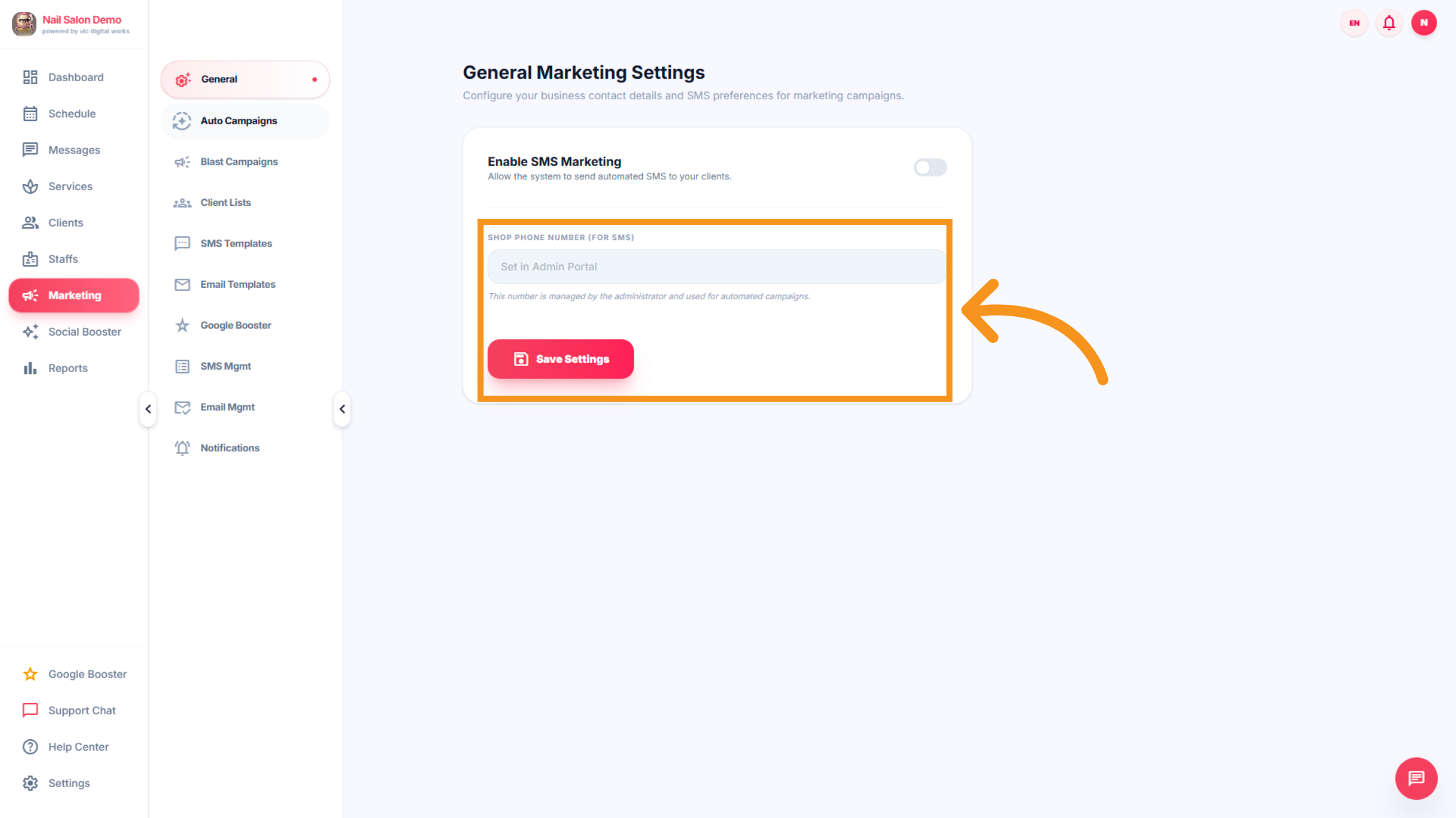 Add Marketing phone Number