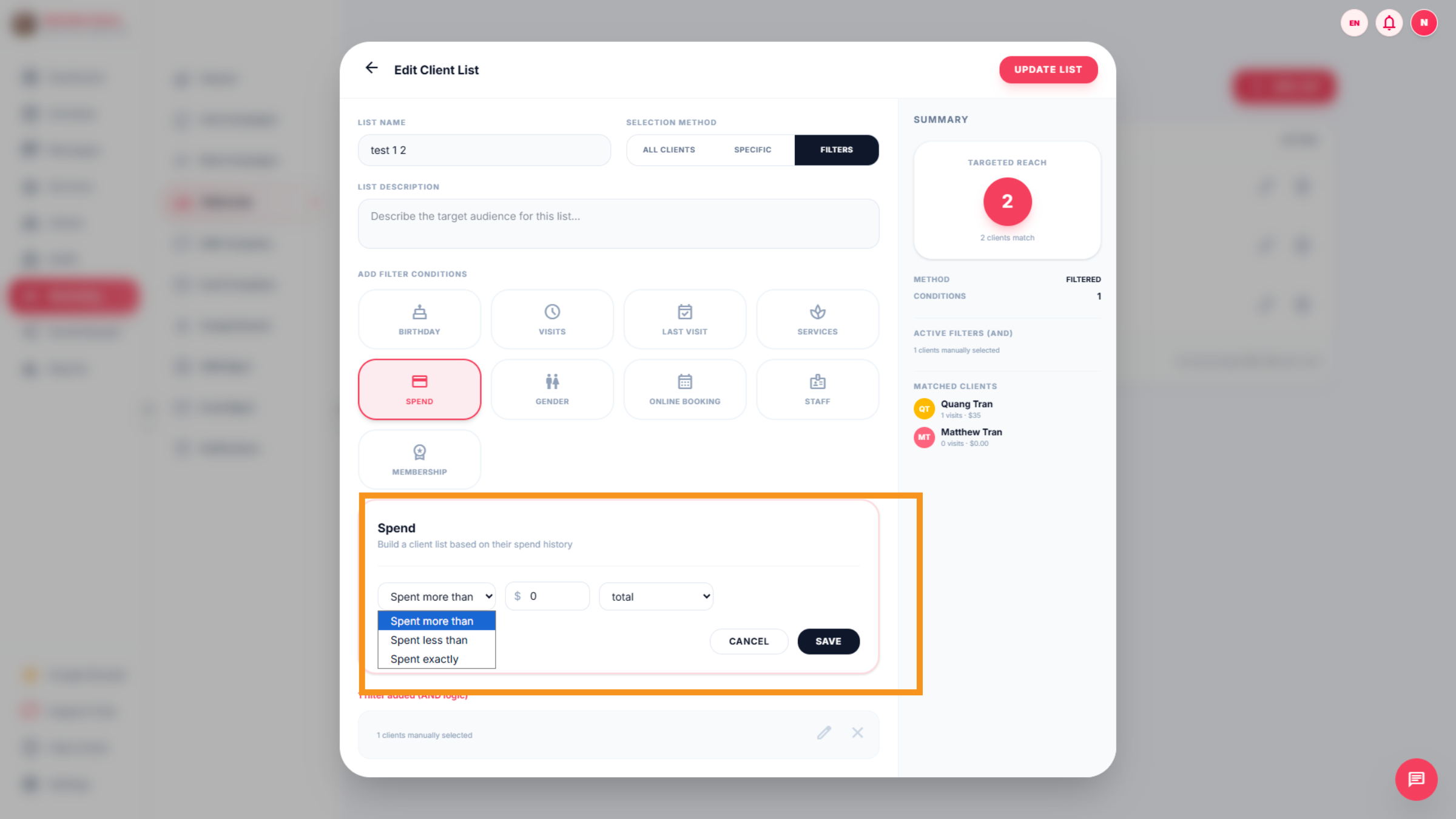 Choose Spending Criteria