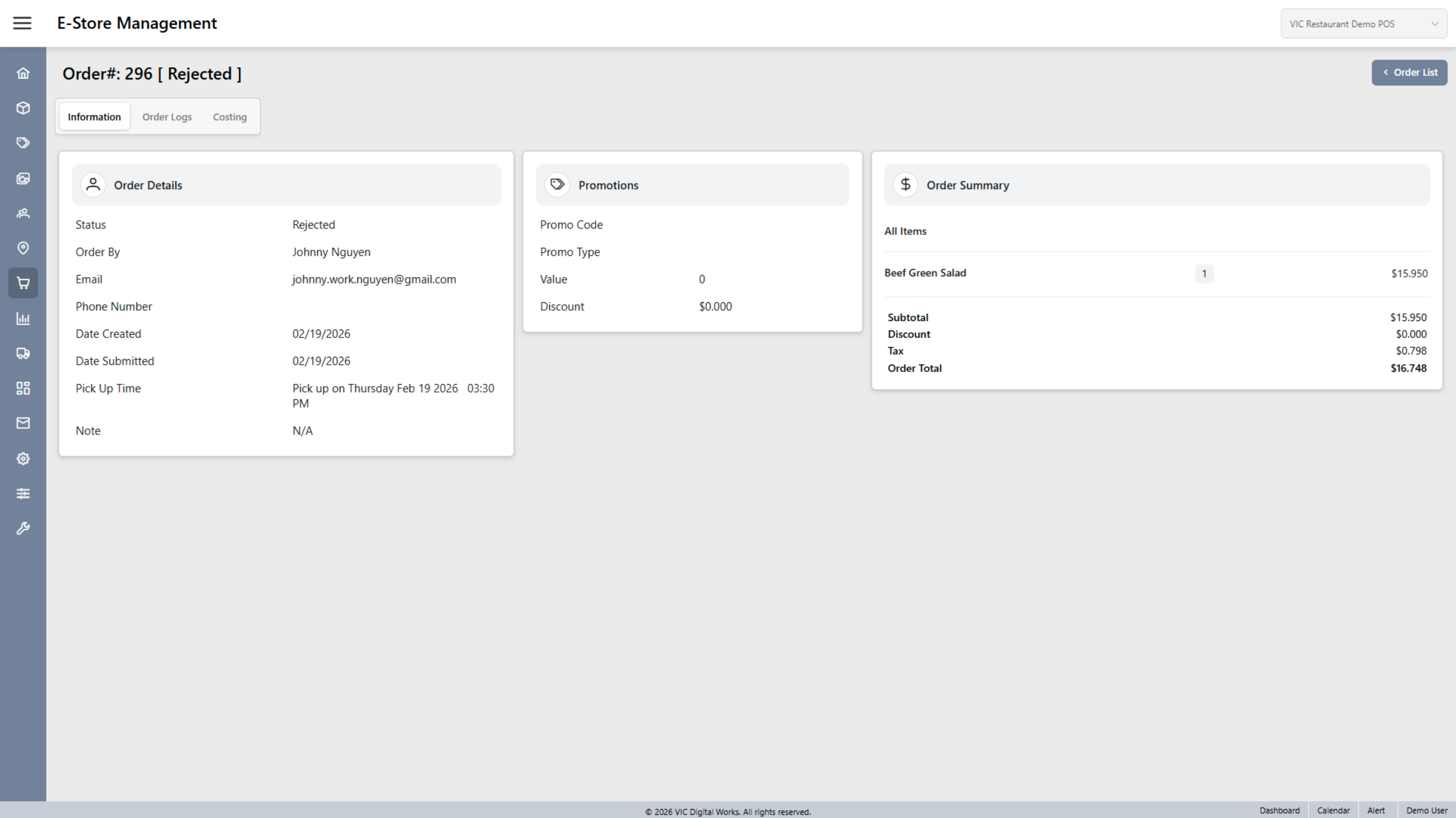 Open Order Details Section