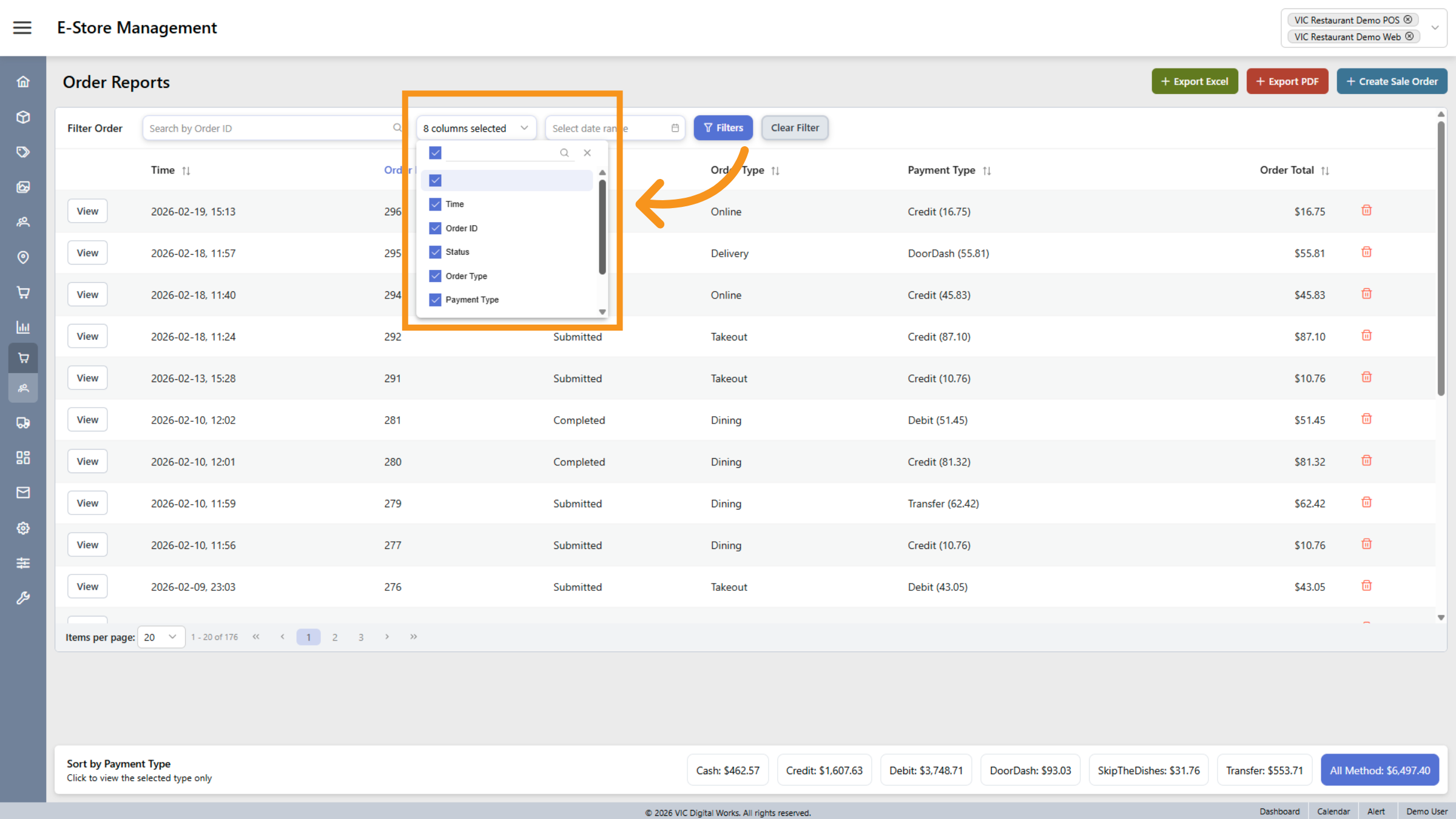 Select Order Data Columns