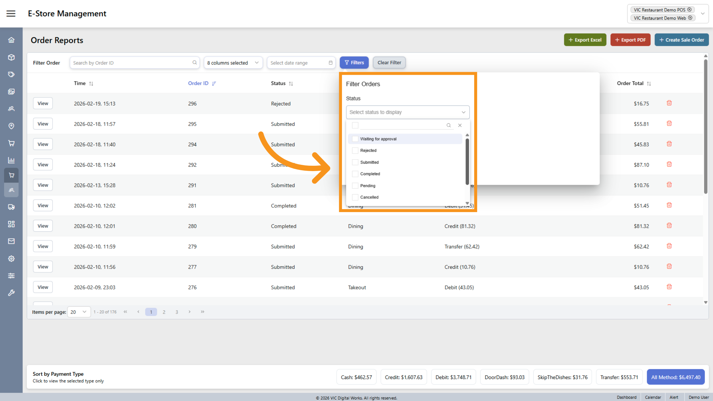 Choose Order Status Filter